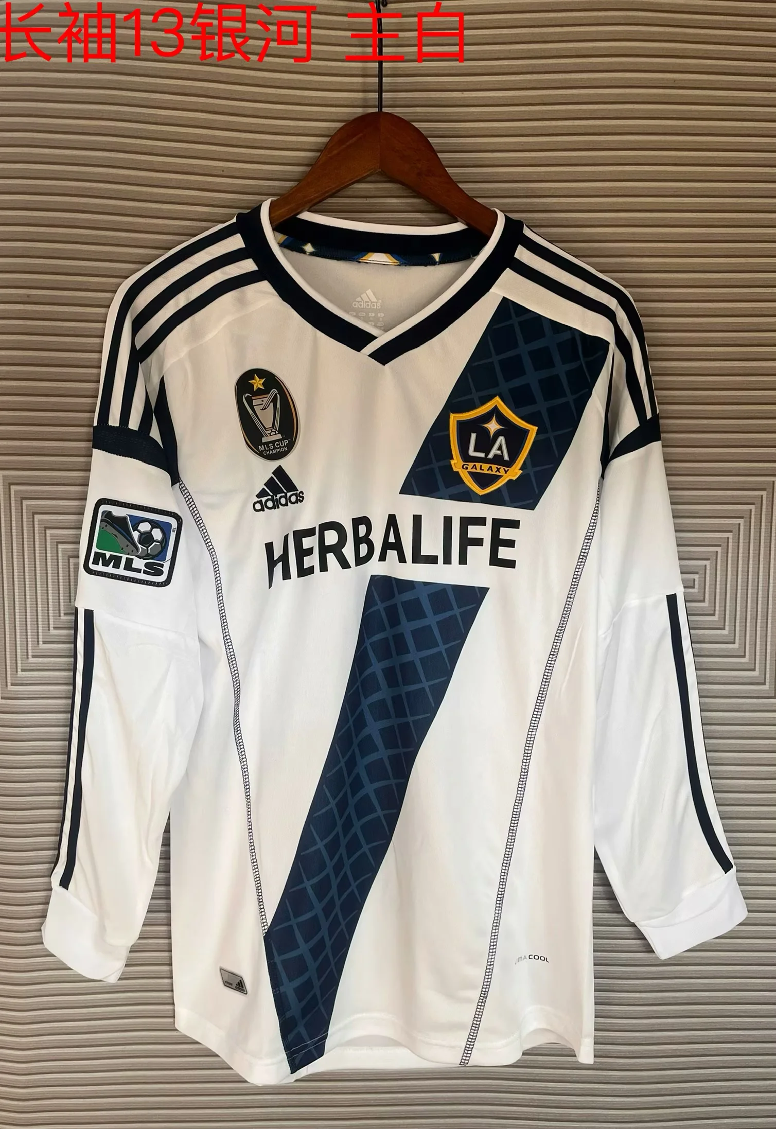 2013 Retro LA Galaxy Home White Long Levver Football Shirt1:1 Thai Quality