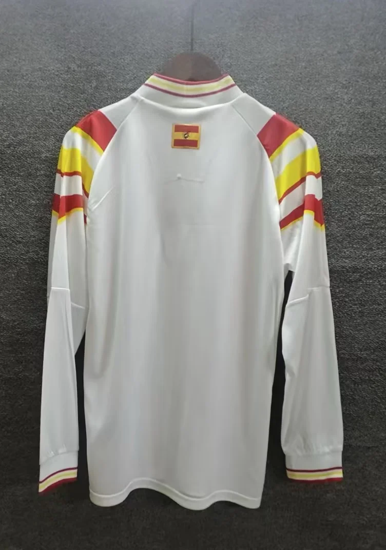 1996 Retro Long Sleeve Spain Away White Football Shirt 1:1 Thai Quality