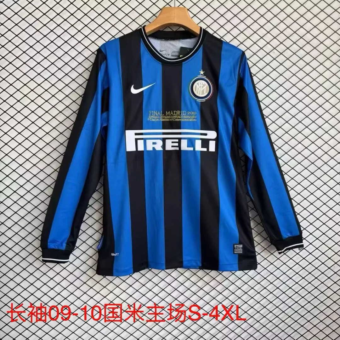 2009/10 Retro Inter Milan Long Sleeve Home Blue Black Football Jersey1:1 Quality Thai