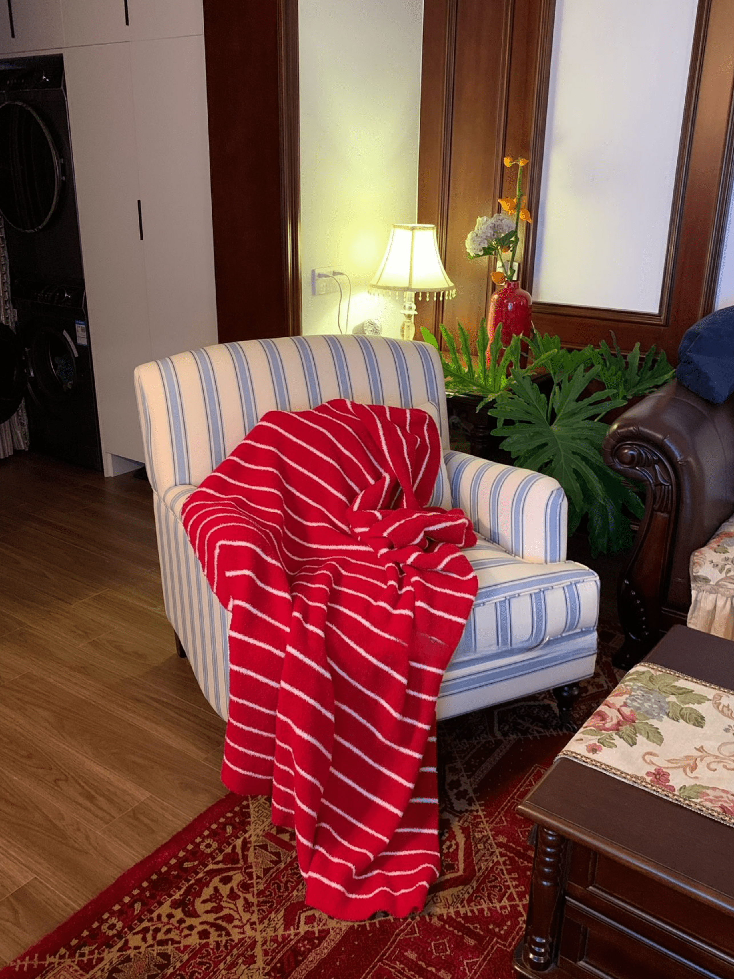 Red Striped Vintage Throw Blanket