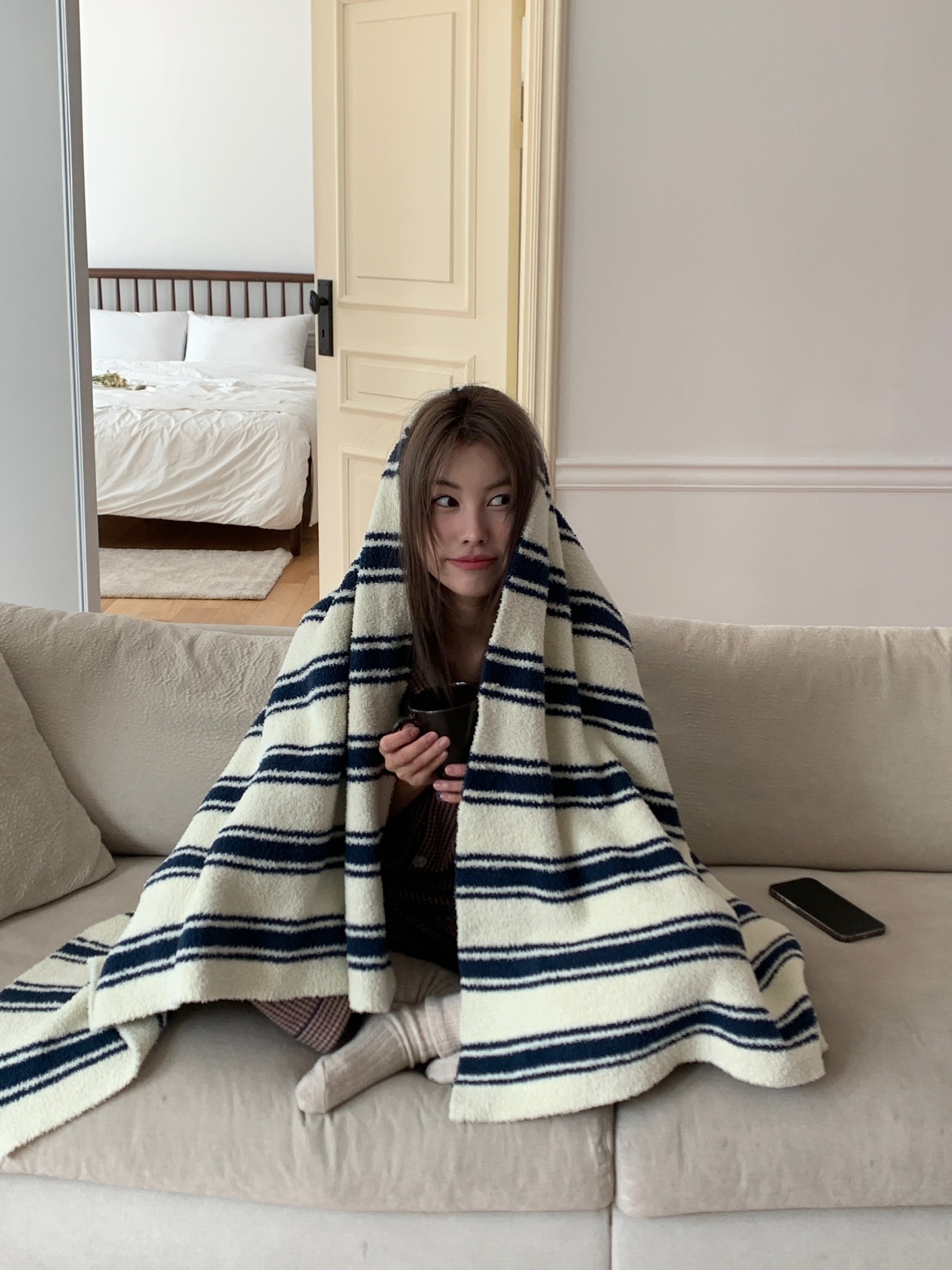 Classic Navy Striped Throw