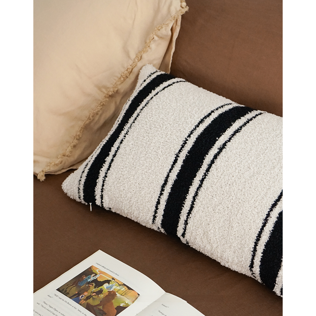 Mid-Century Modern Lumbar Pillow with Black Stripe