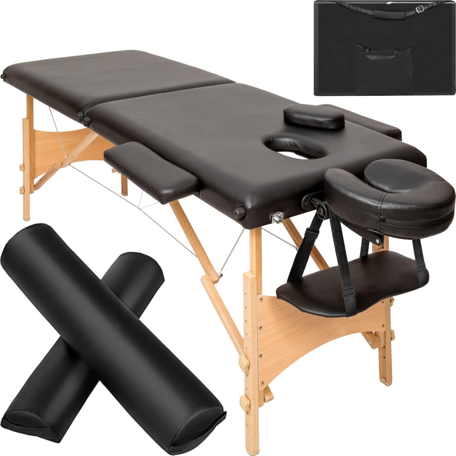 Tectake 2 Zonen Massageliege-Set Freddi mit 5cm Polsterung, Rollen und Holzgestell