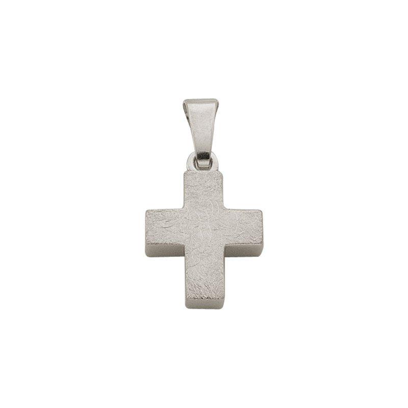 MUAU Schmuck Anhänger Kreuz Weissgold 750, 16x9mm