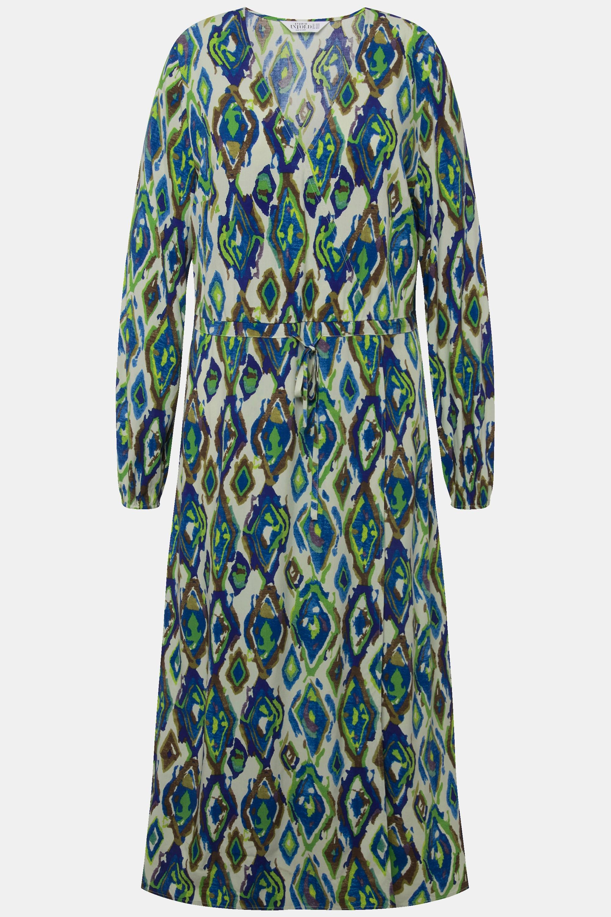 Studio Untold Maxikleid A-Linie Rauten-Print V-Ausschnitt Wickeloptik