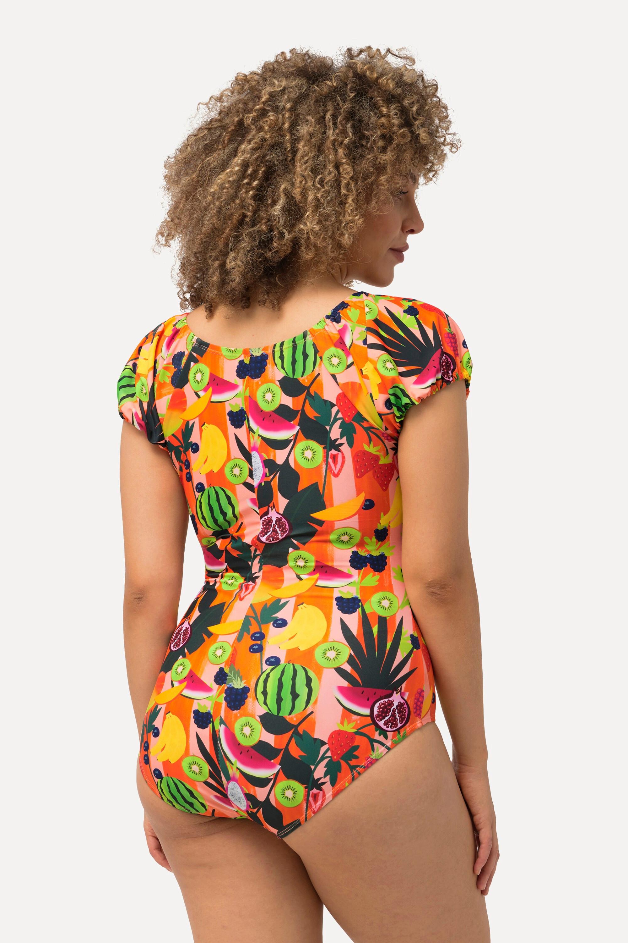 Ulla Popken Badeanzug, Früchte, Softcups, Puff-Halbarm