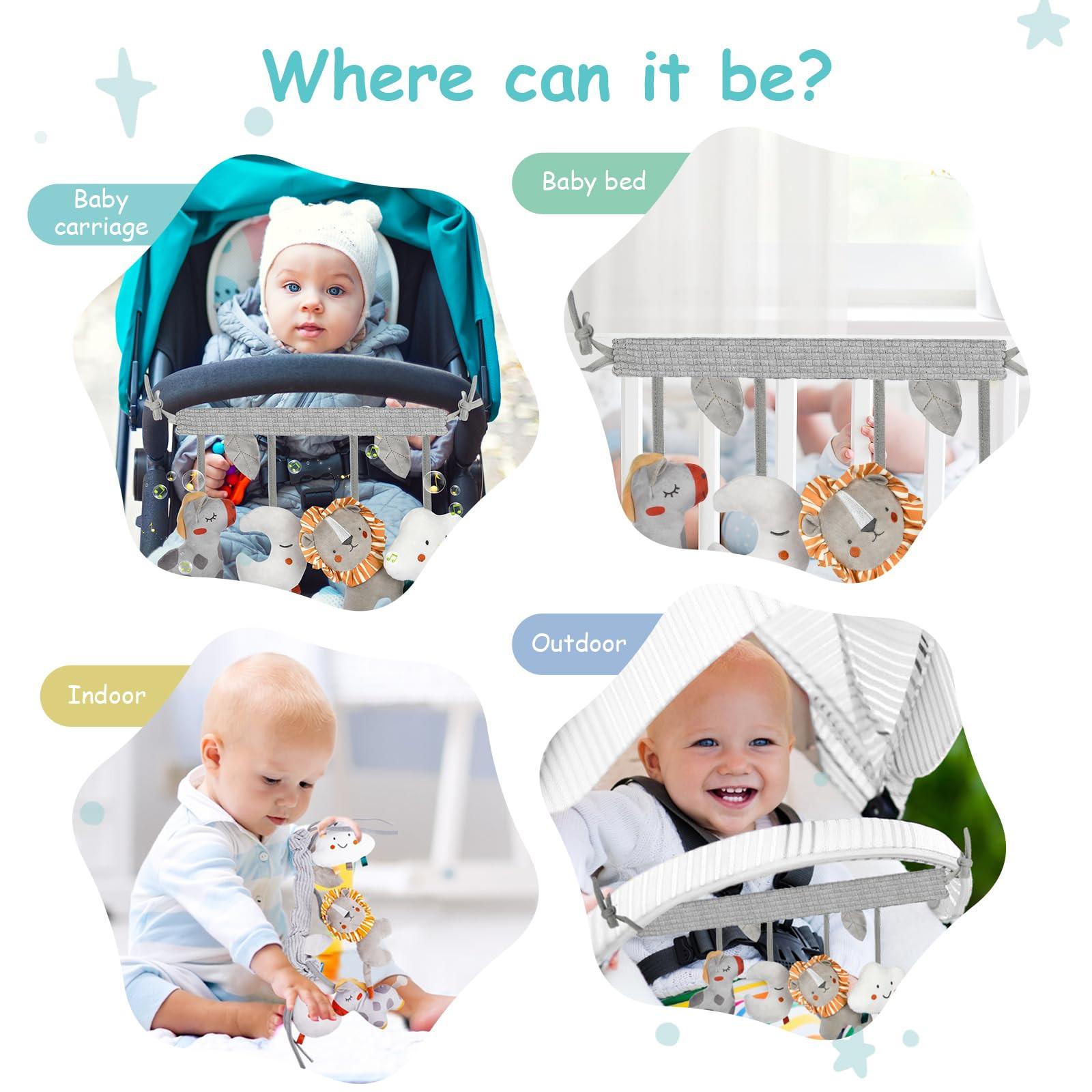 Activity-board Kinderwagen-Spielzeug, Baby-Aktivitäts-Spiralkette, Baby-Hängespielzeug, Stoffspirale zum Greifen und Fühlen mit Glocke