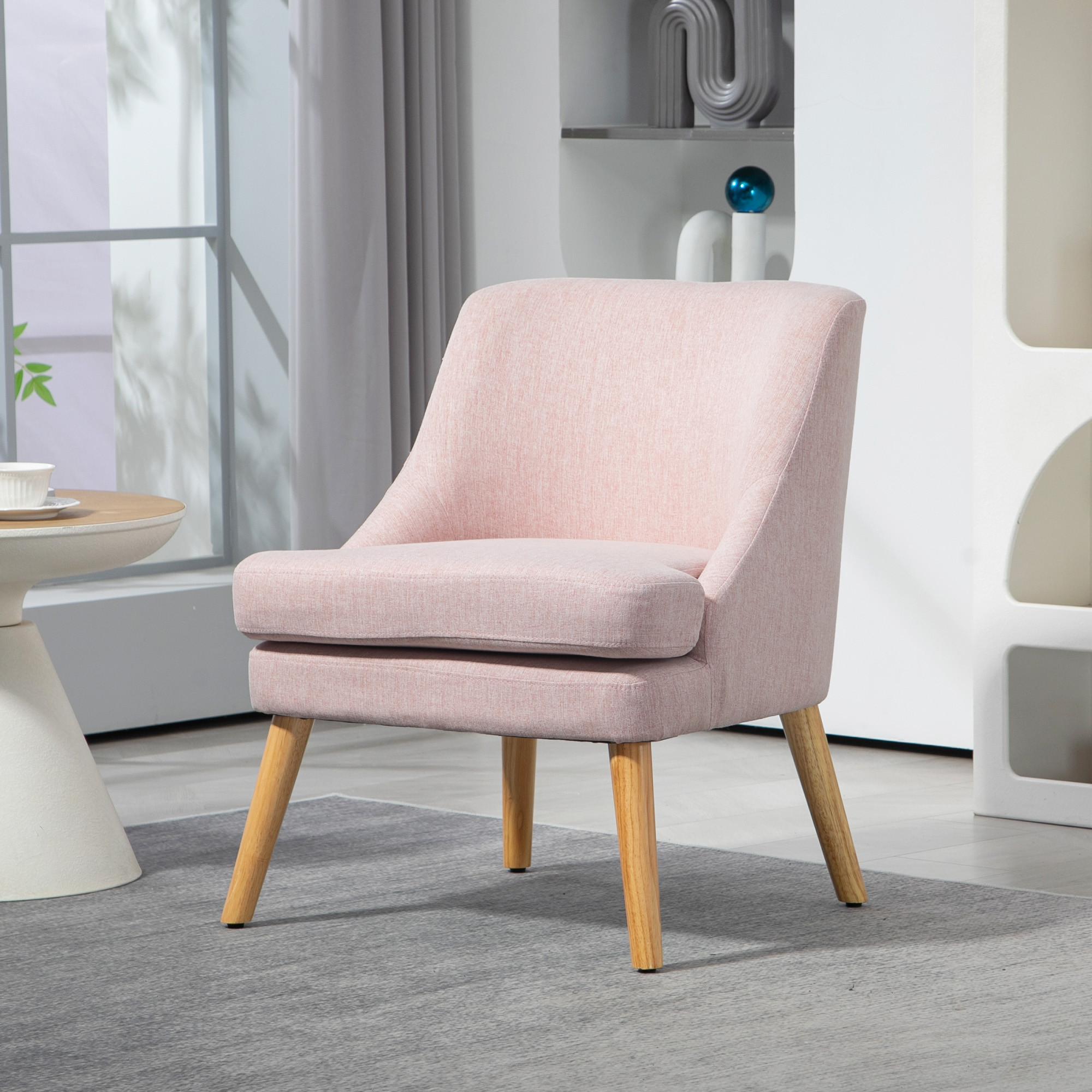 Northio Sessel Loungesessel mit Leinenoptik, Armlehne, Gepolstert Relaxsessel mit Holzbeine, für Wohnzimmer, Schlafzimmer, Rosa