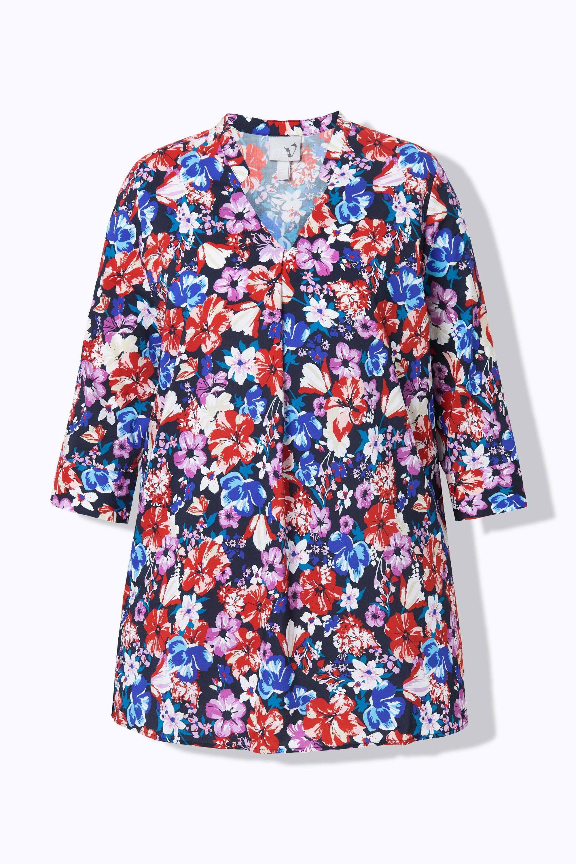 Ulla Popken Tunika, Muster, V-Ausschnitt, 3/4-Arm
