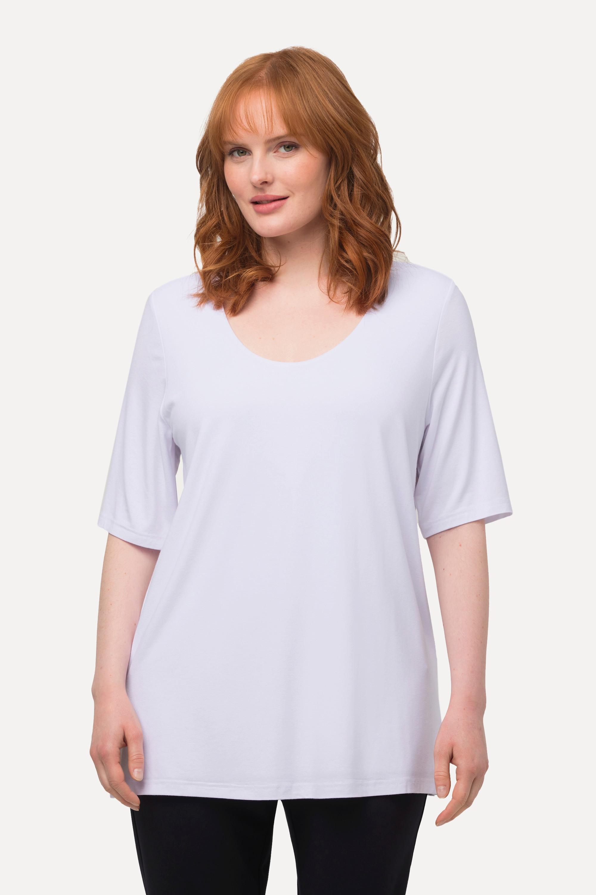 Ulla Popken A-Linie T-Shirt doppellagig vorne V-Ausschnitt Halbarm