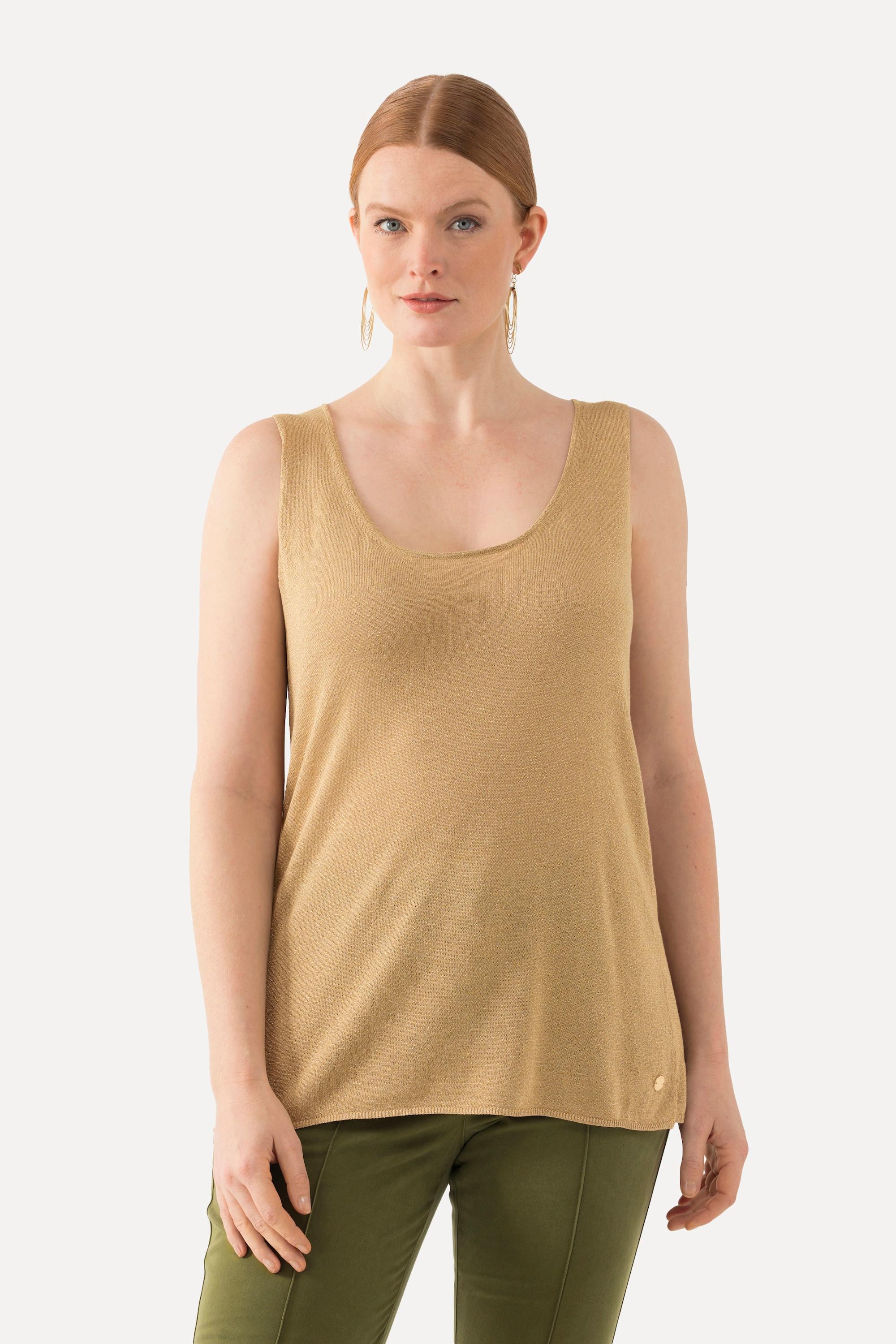 Ulla Popken Stricktop, Metallic-Schimmer, Rundhals, ärmellos