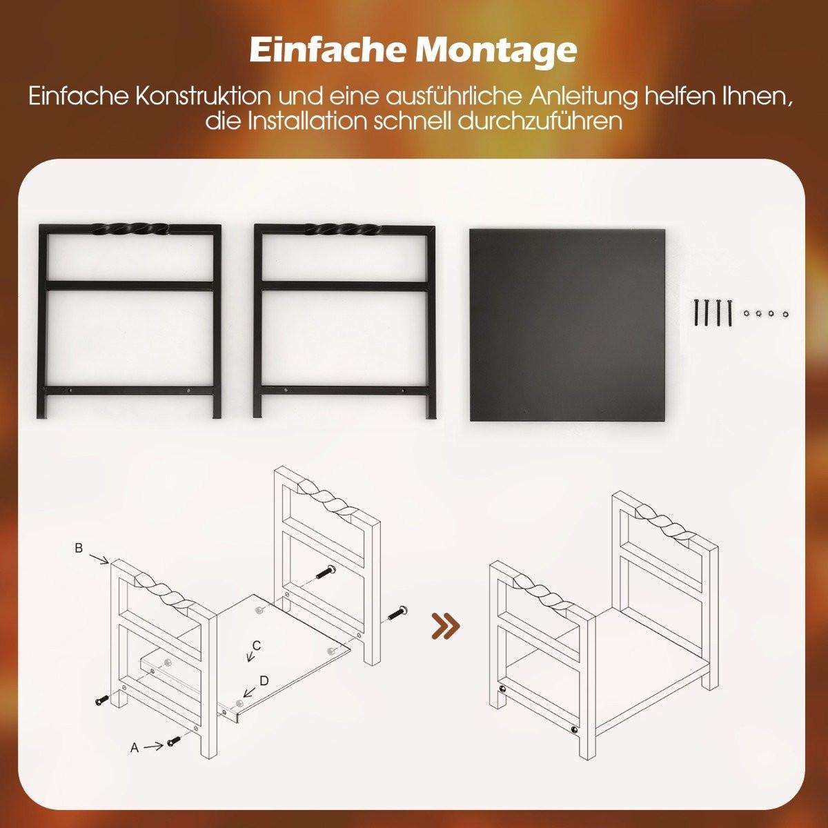 Northio Brennholzregal Kaminholzregal Metall Feuerholzregal Holzscheitregal mit Sockel & Griffen