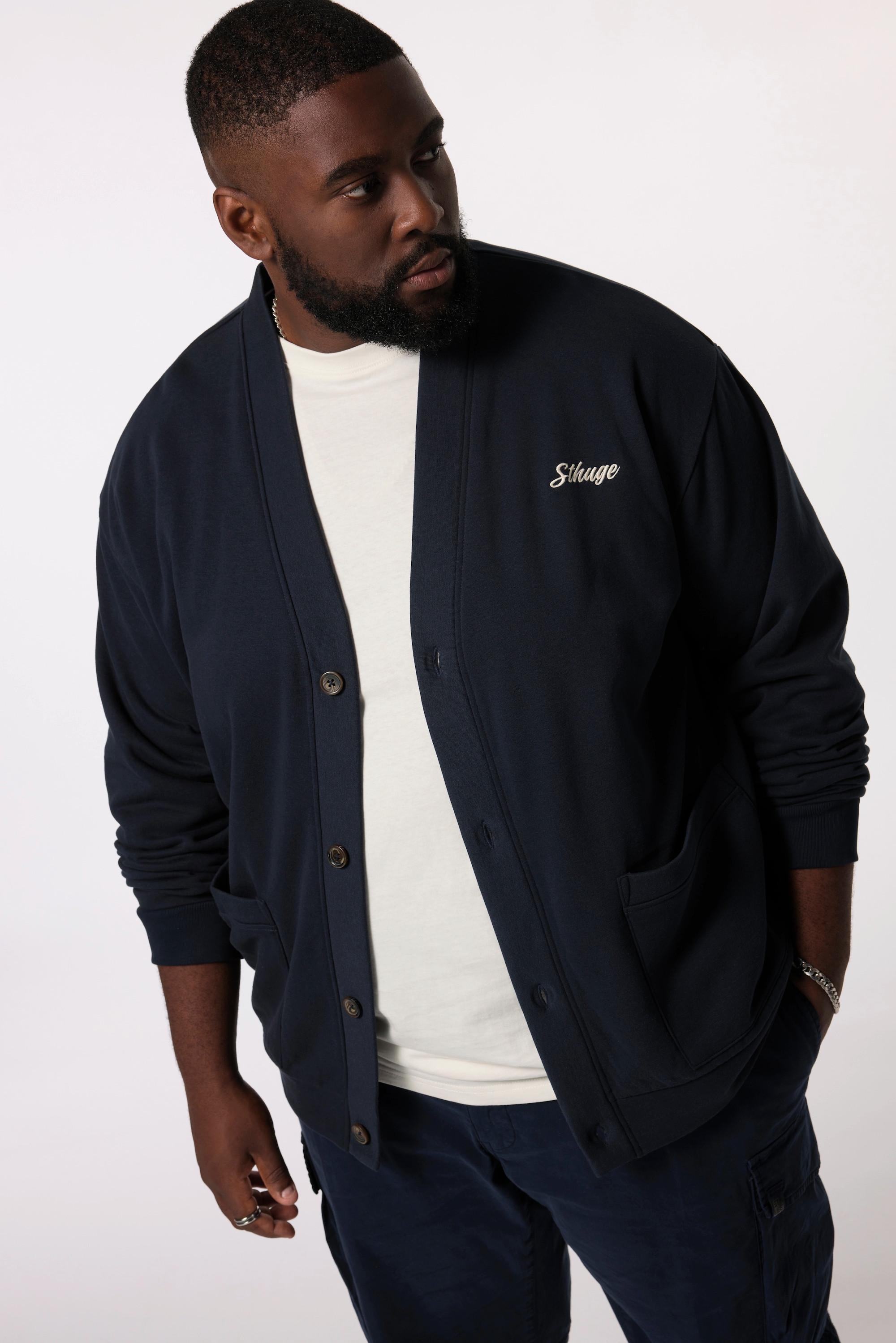 Sthuge Sweatjacke, V-Ausschnitt, Brust-Stickerei