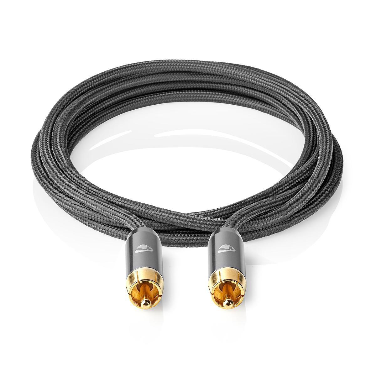 Nedis Subwoofer Kabel | Cinch Stecker | Cinch Stecker | Vergoldet | 5,00 m | Rund | 4,5 mm | Anthrazit / Grau mit Metall | Schloss