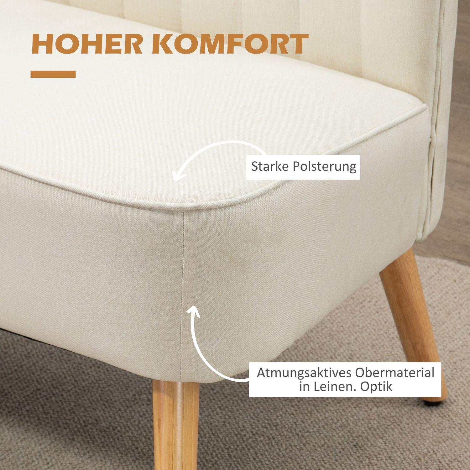 Northio 2-Sitzer Sofa Zweisitzer, Loveseat mit Leinenoptik, Doppelsofa mit Holzbeine, bis 150 kg Belastbar, Cremeweiß, 117 x 56,5 x 77 cm