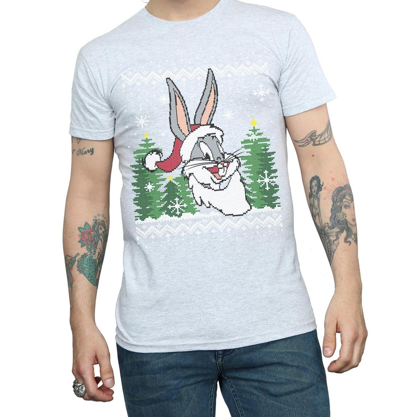LOONEY TUNES Bugs Bunny Christmas Jumper Style T-Shirt