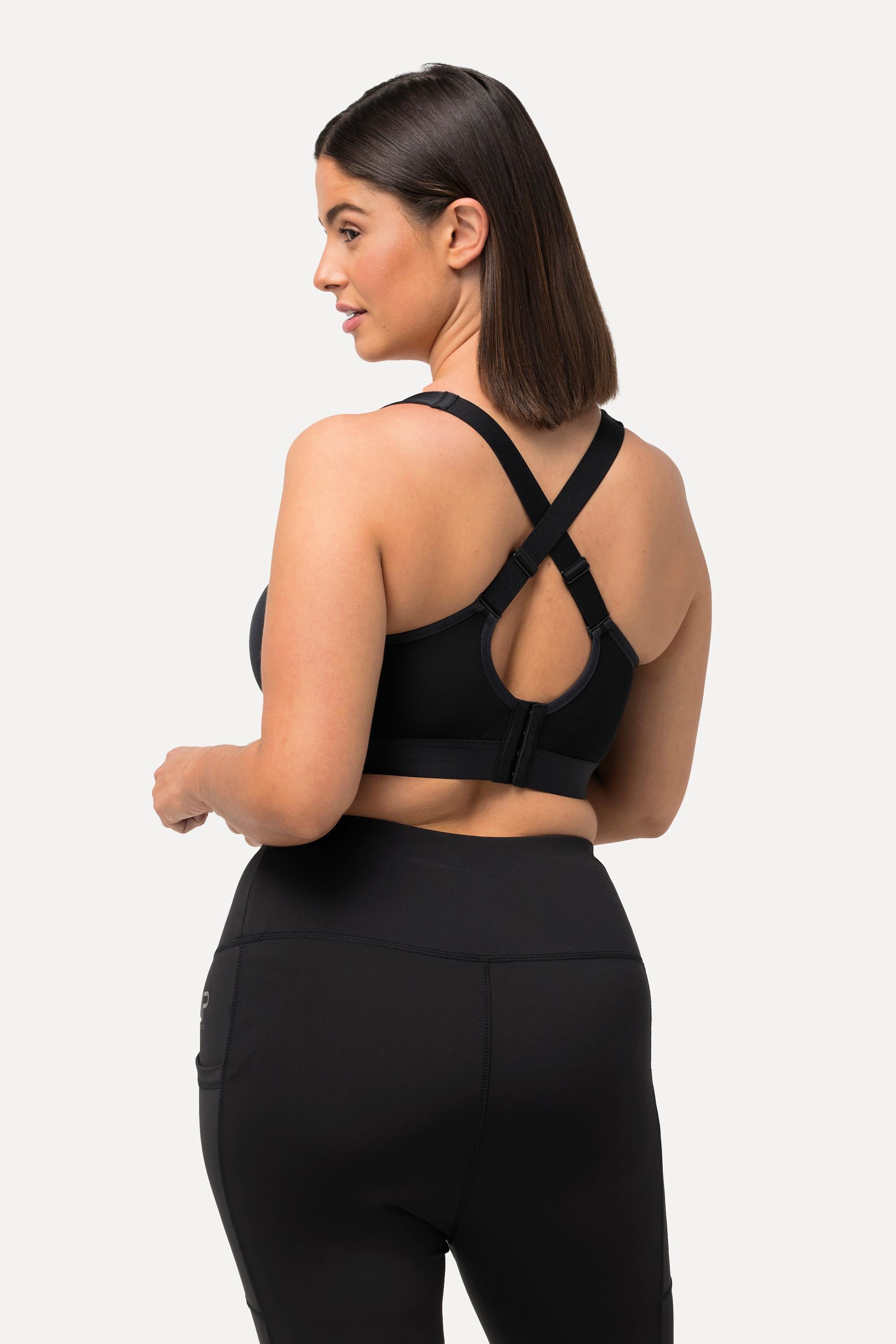 Ulla Popken Sport-BH, ohne Bügel, Zipper, gekreuzte Träger