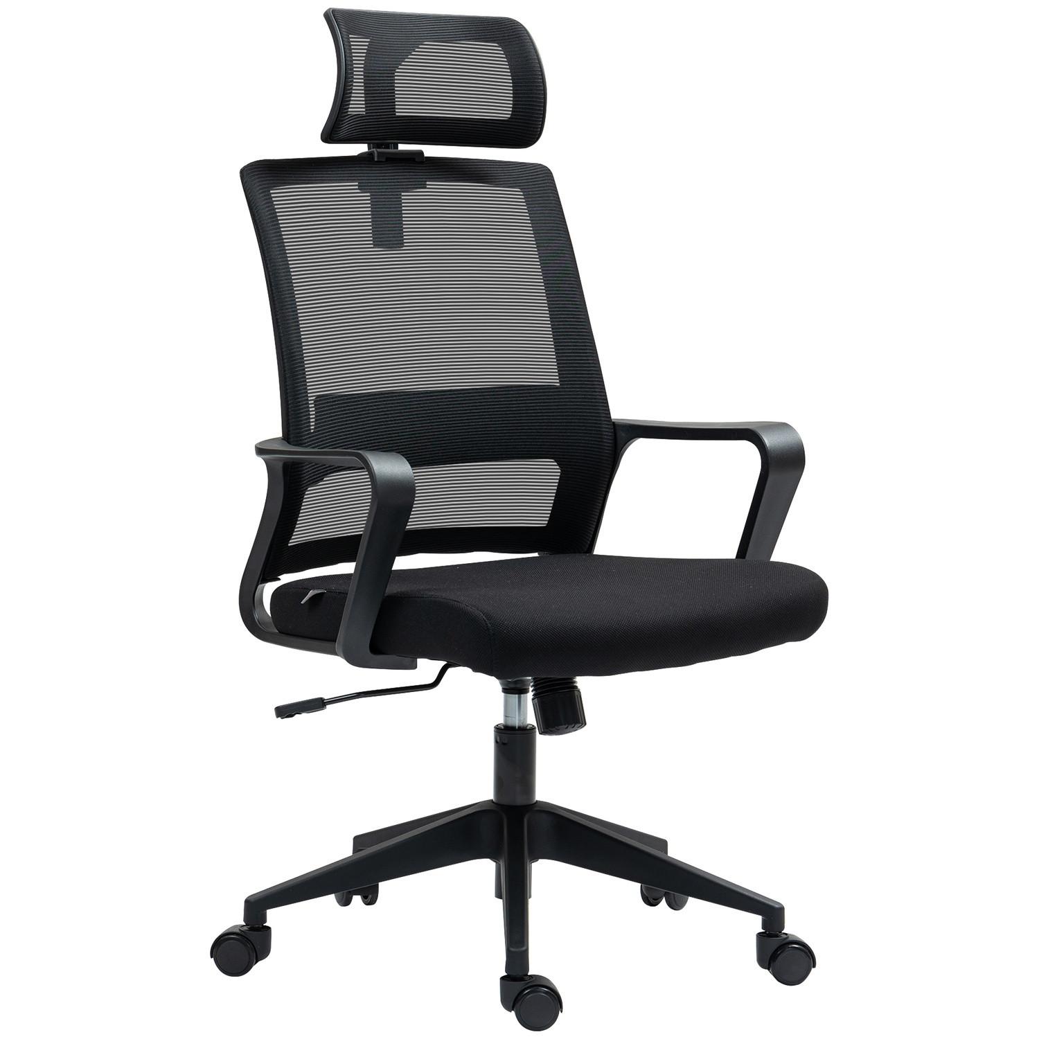 Northio Bürostuhl Ergonomischer Schreibtischstuhl mit Armlehne, Verstellbar Kopfstütze, Höhenverstellbarer Mesh Drehstuhl mit Wippfunktion, Schwarz