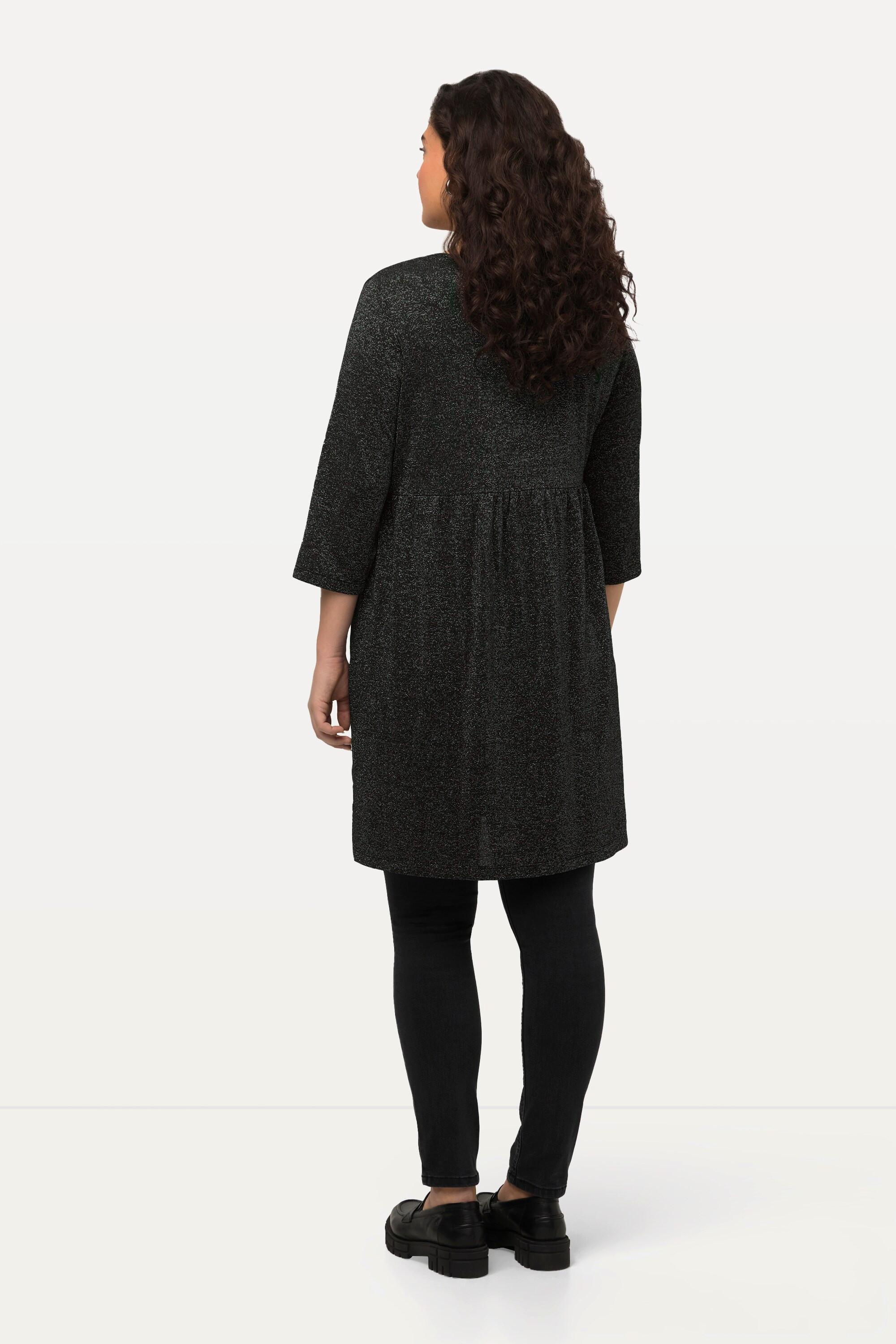 Ulla Popken Longshirt Metallic Effekt A-Linie Rundhals 3/4 Arm
