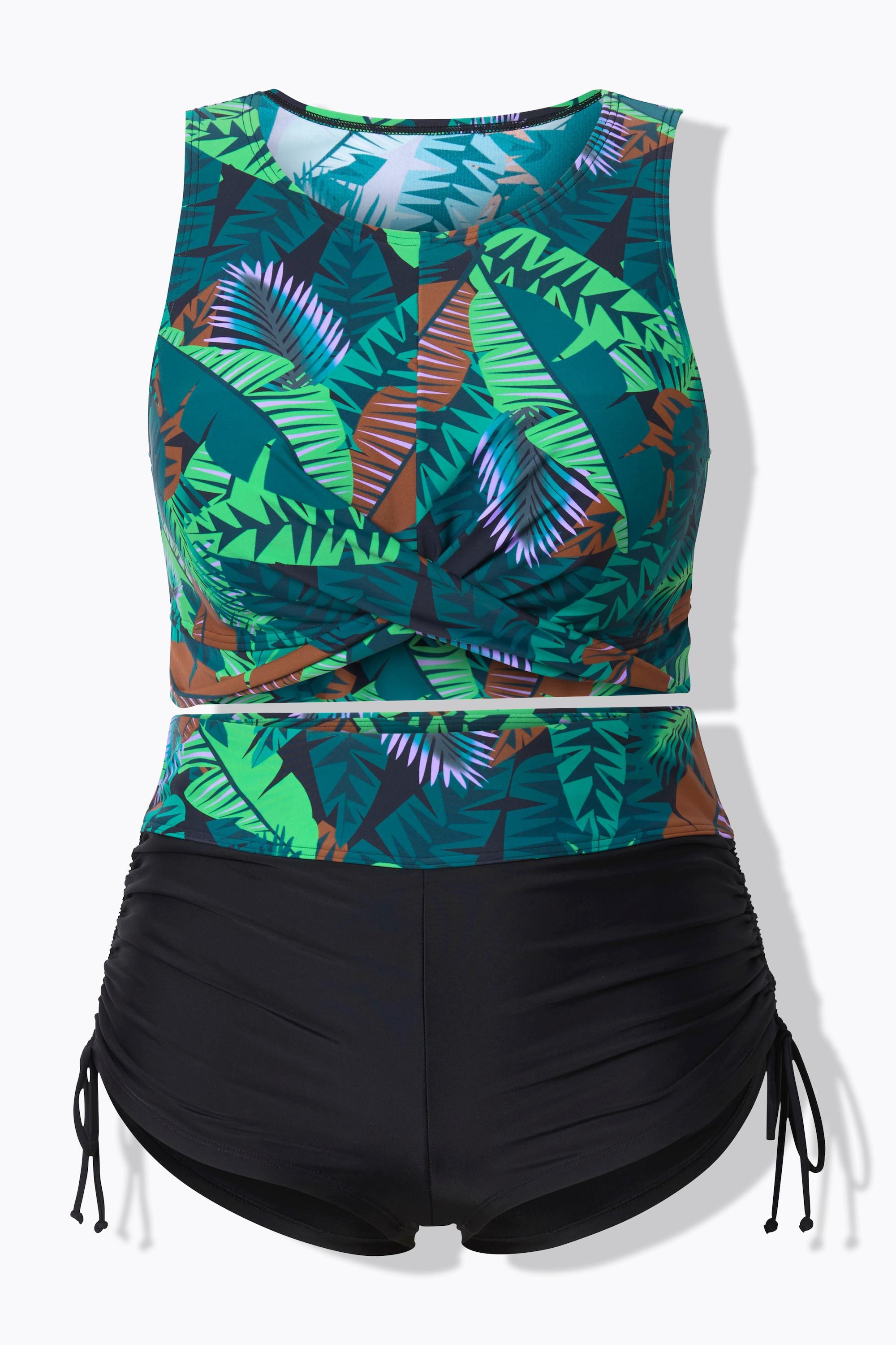 Ulla Popken Bikini, Palmen, Softcups, Drapierung, recycelt