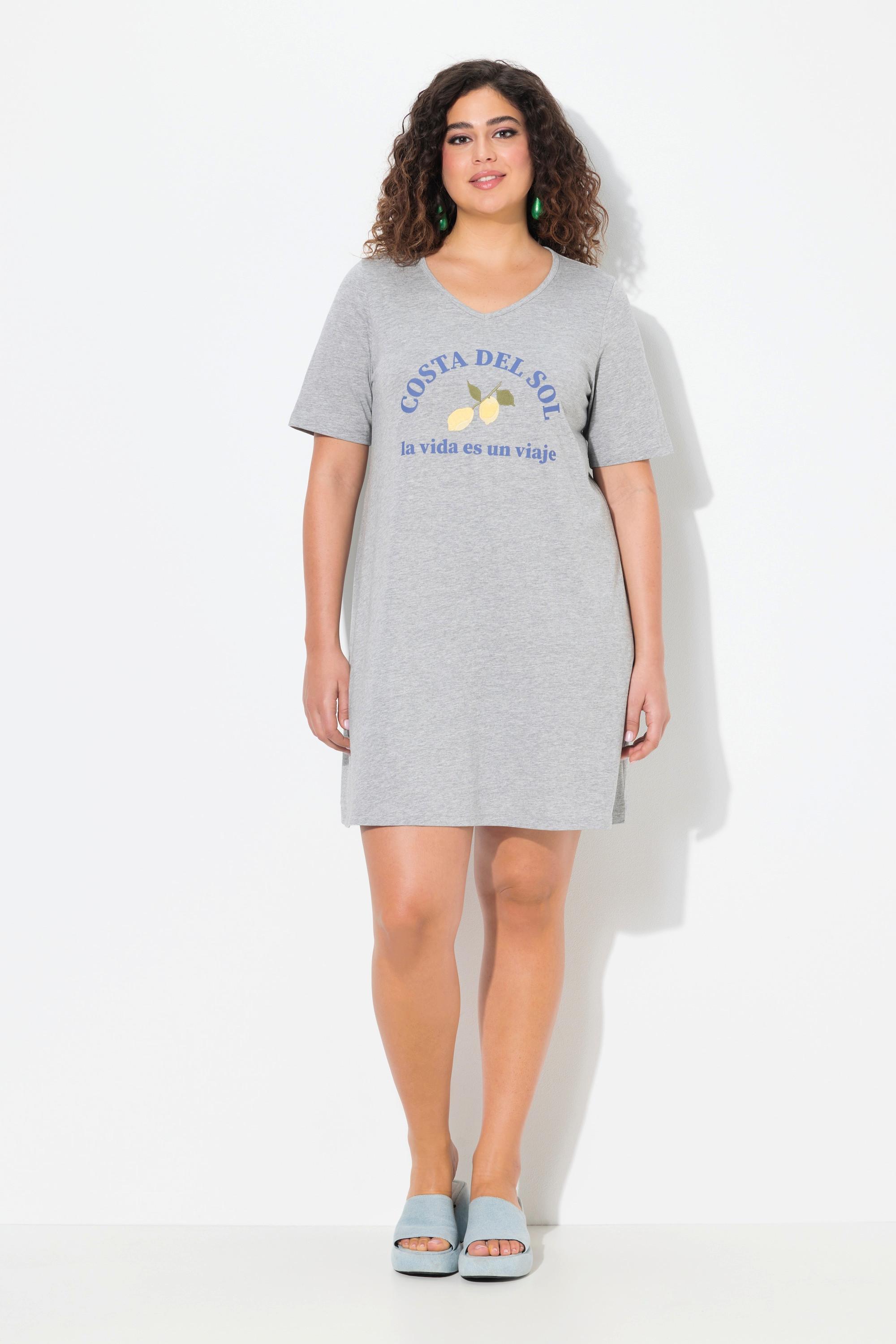 Ulla Popken Jersey A-Linie V-Ausschnitt Halbarm Kleid mit Zitronen