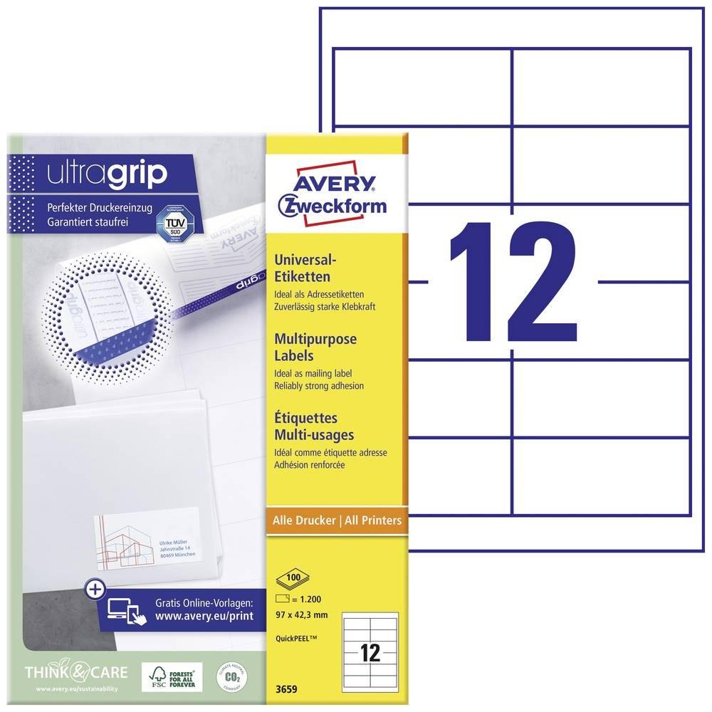 Avery-Zweckform AVERY ZWECKFORM Universal-Etiketten 97x42.3mm, 1200 Stk.