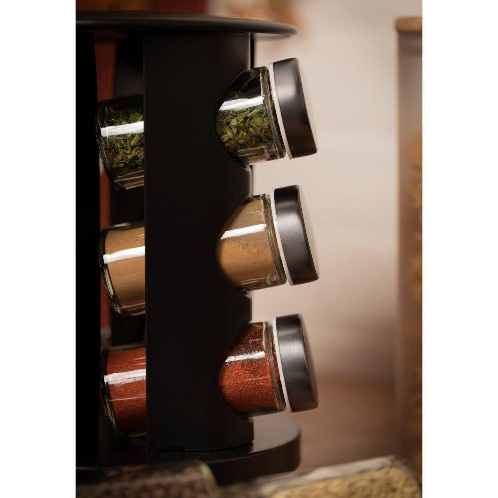 BINS AND BOXES Blackwell Gewürzregal / Gewürz-Karussell - mit 16 Gewürzdosen - Schwarz