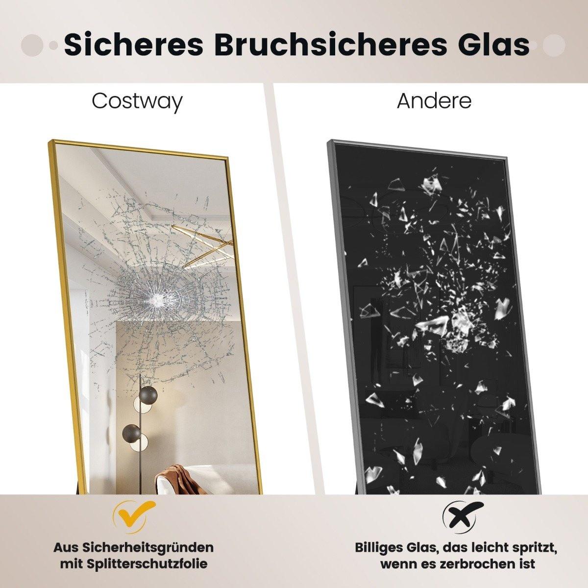 Northix Ganzkörperspiegel 2 in 1 Standspiegel & Wandspiegel aus bruchsicherem Glas Gold