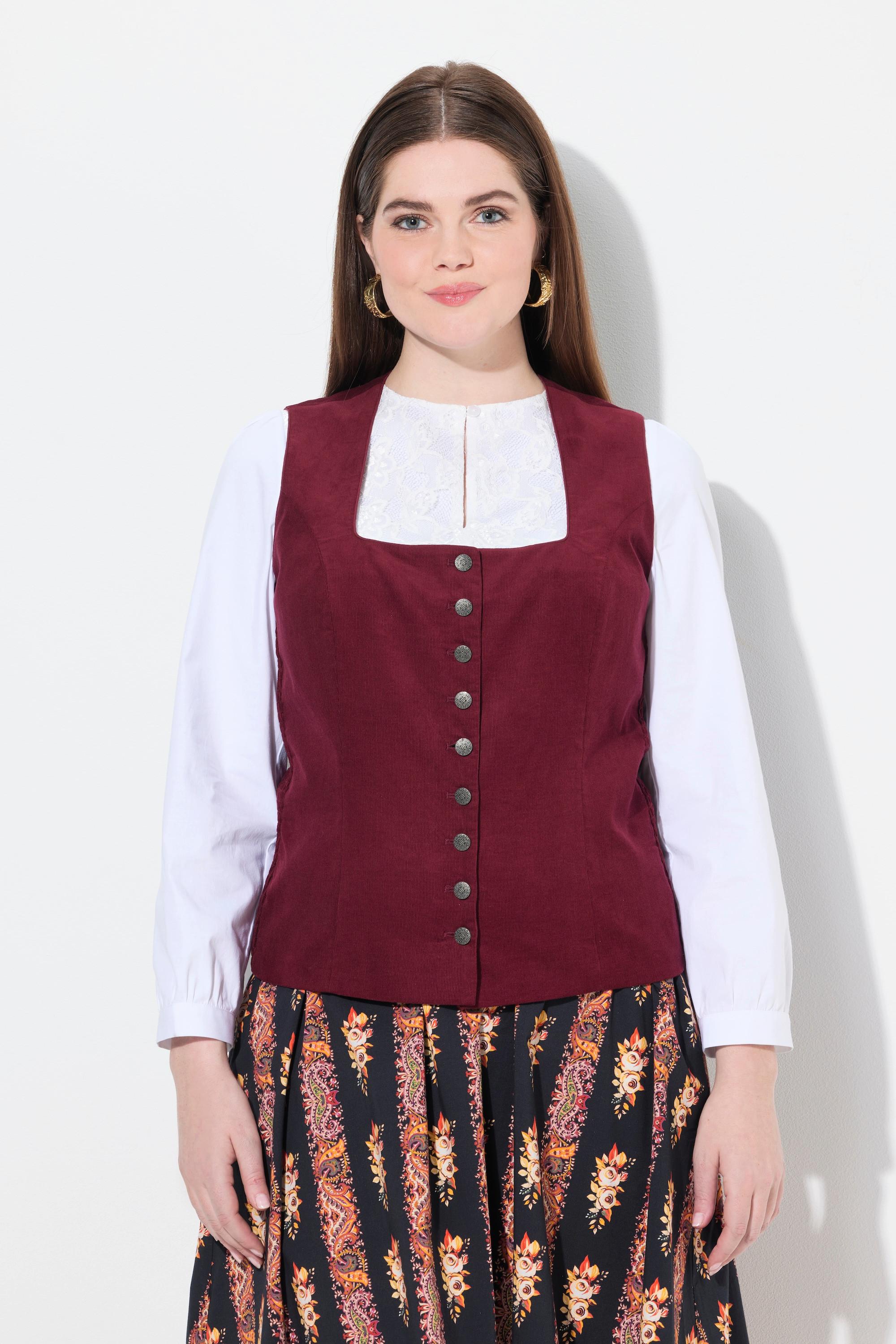 Ulla Popken Trachten Mieder Cord Smok Slim ärmellos