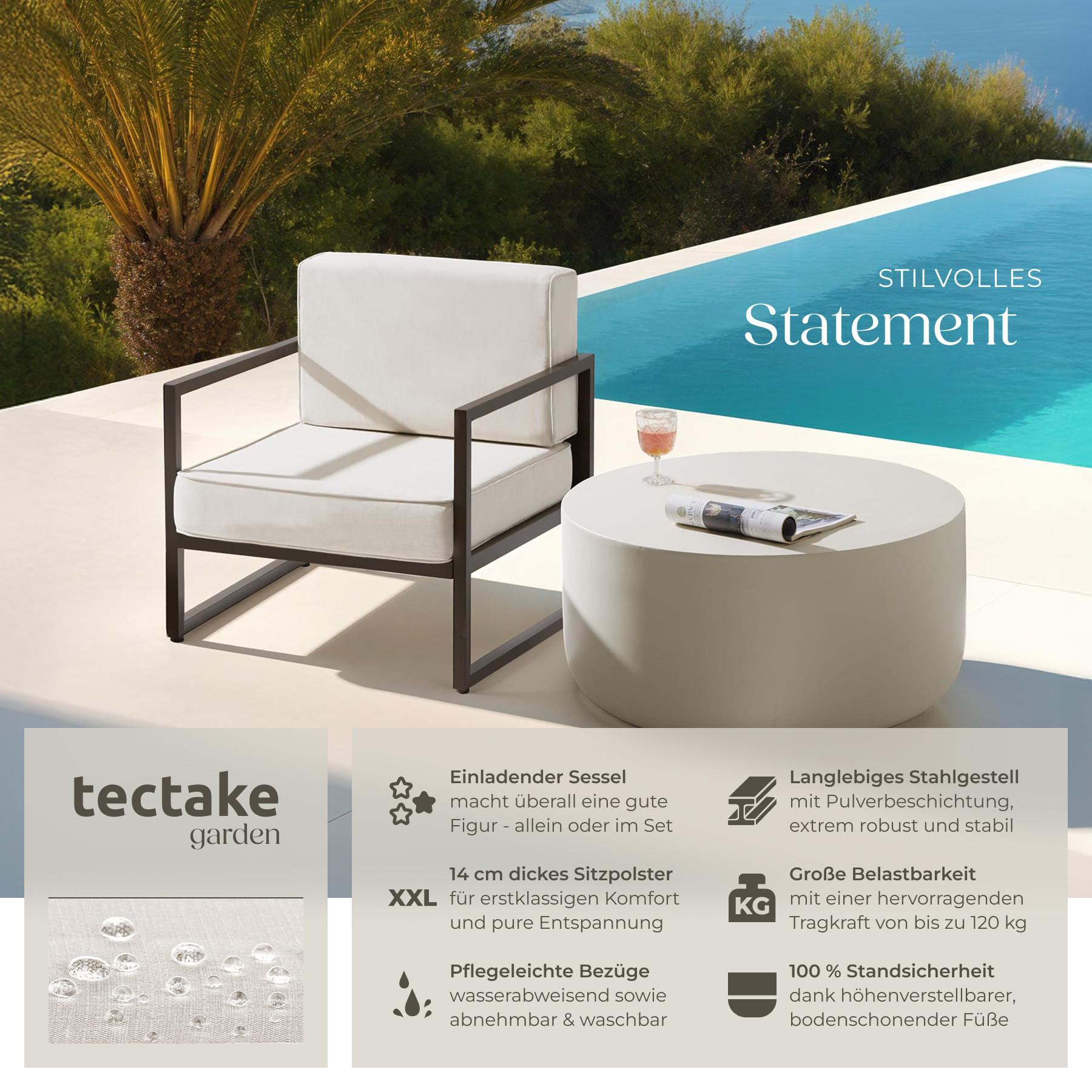 Tectake Garten-Loungesessel Dicke des Sitzpolsters 14 cm wasserabweisende, abnehmbare Polyesterbezüge