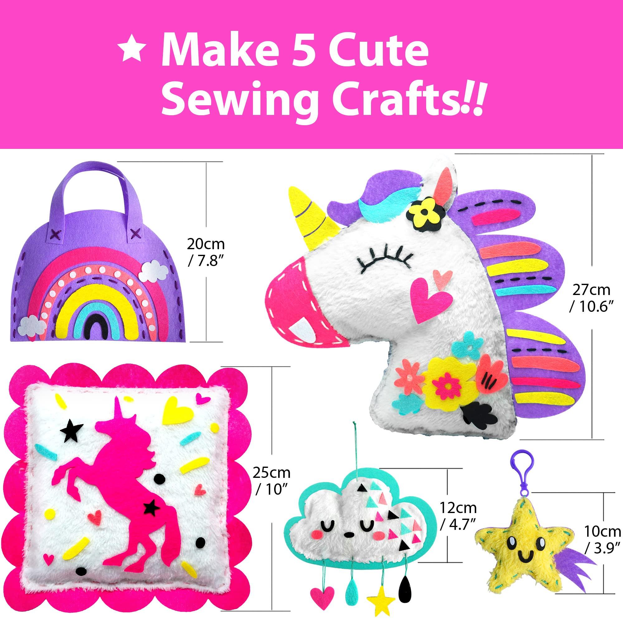 Activity-board My First Sewing Unicorn Nähset für Kinder, 5 niedliche Projekte mit Stofftier, Kissen, Mobile, Schlüsselanhänger und Tasche, Anleitung und Filz