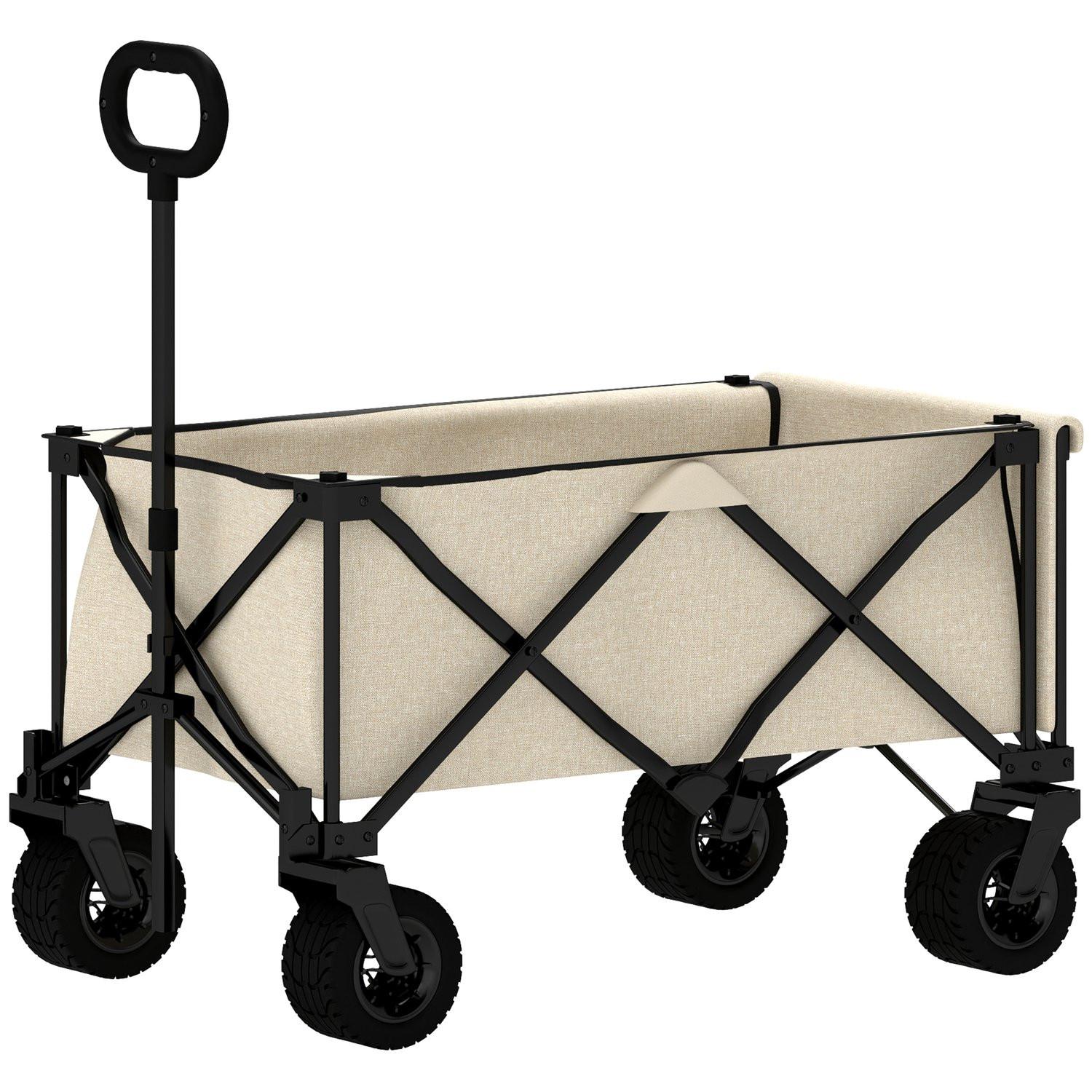 Northio Gartenwagen 100 kg belastbar, klappbar Transportwagen mit herausnehmbare Plane, Griff, Rädern, Bollerwagen Handwagen Gartenkarre 138 Liter, Gerätewagen für Haus, Garten Beige Aosom