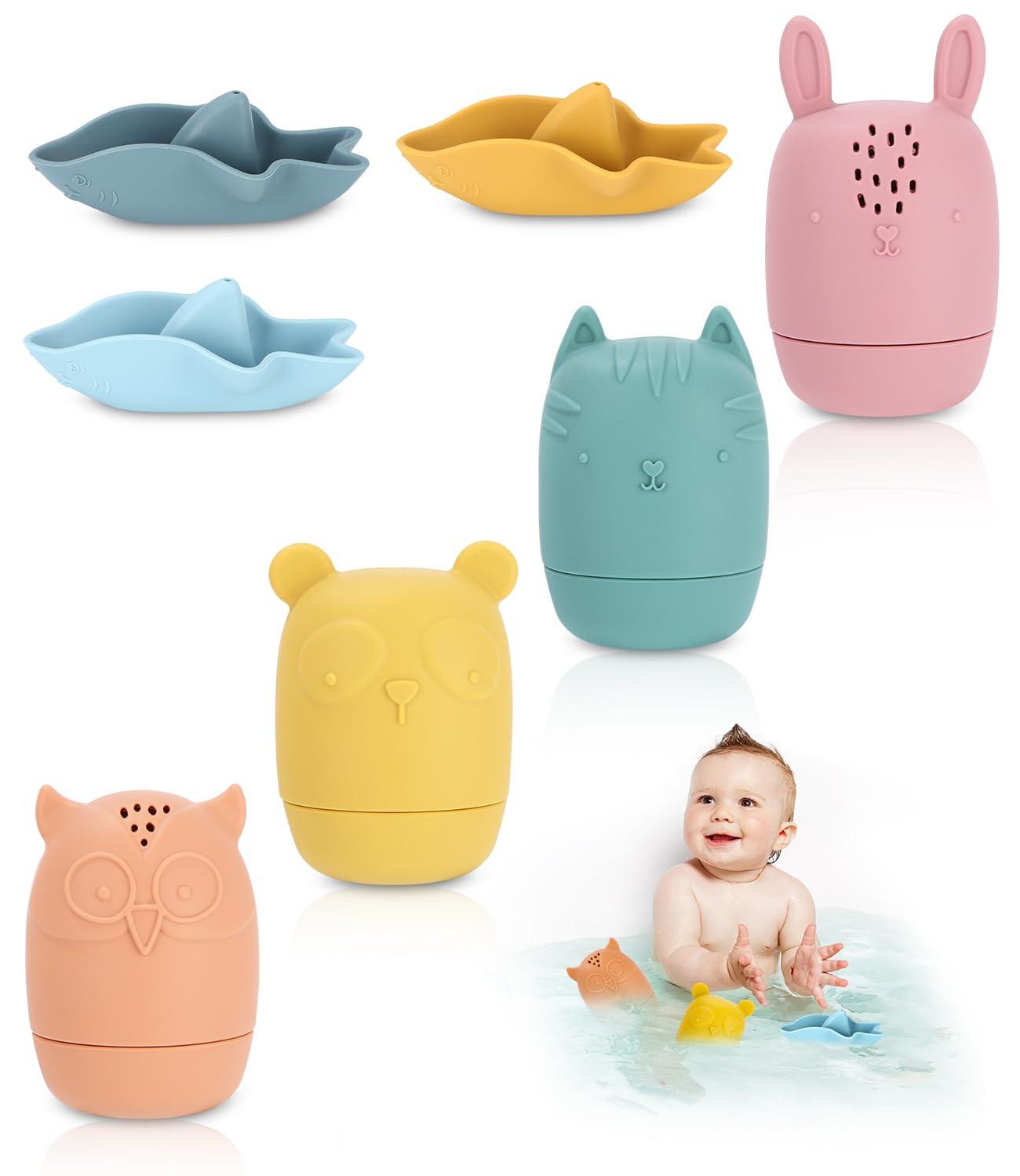 Activity-board Badespielzeug, 7 Stück Silikon-Badetiere, Badespielzeug Baby