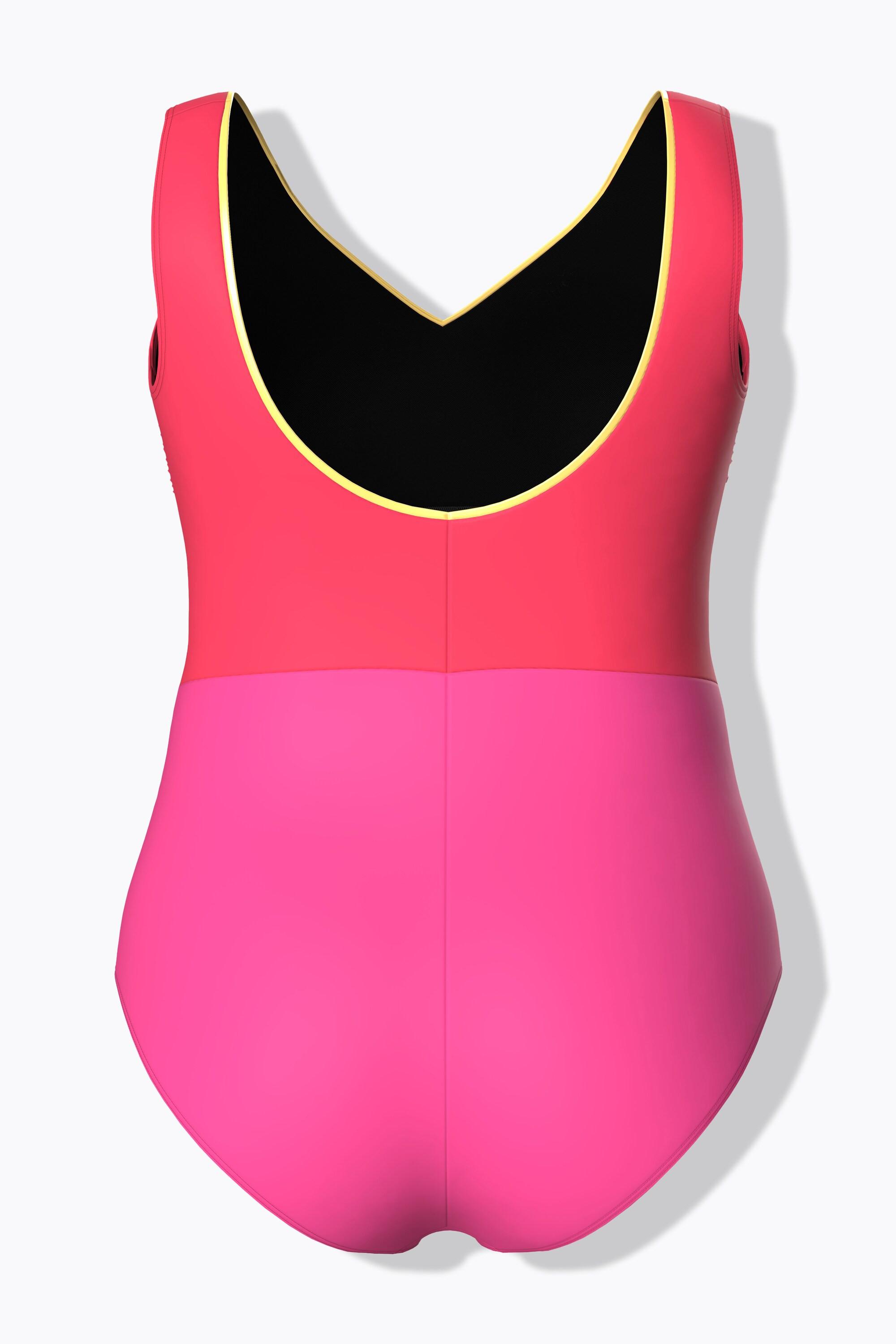 Ulla Popken Badeanzug, Glitzerkante, V-Ausschnitt, ohne Softcups