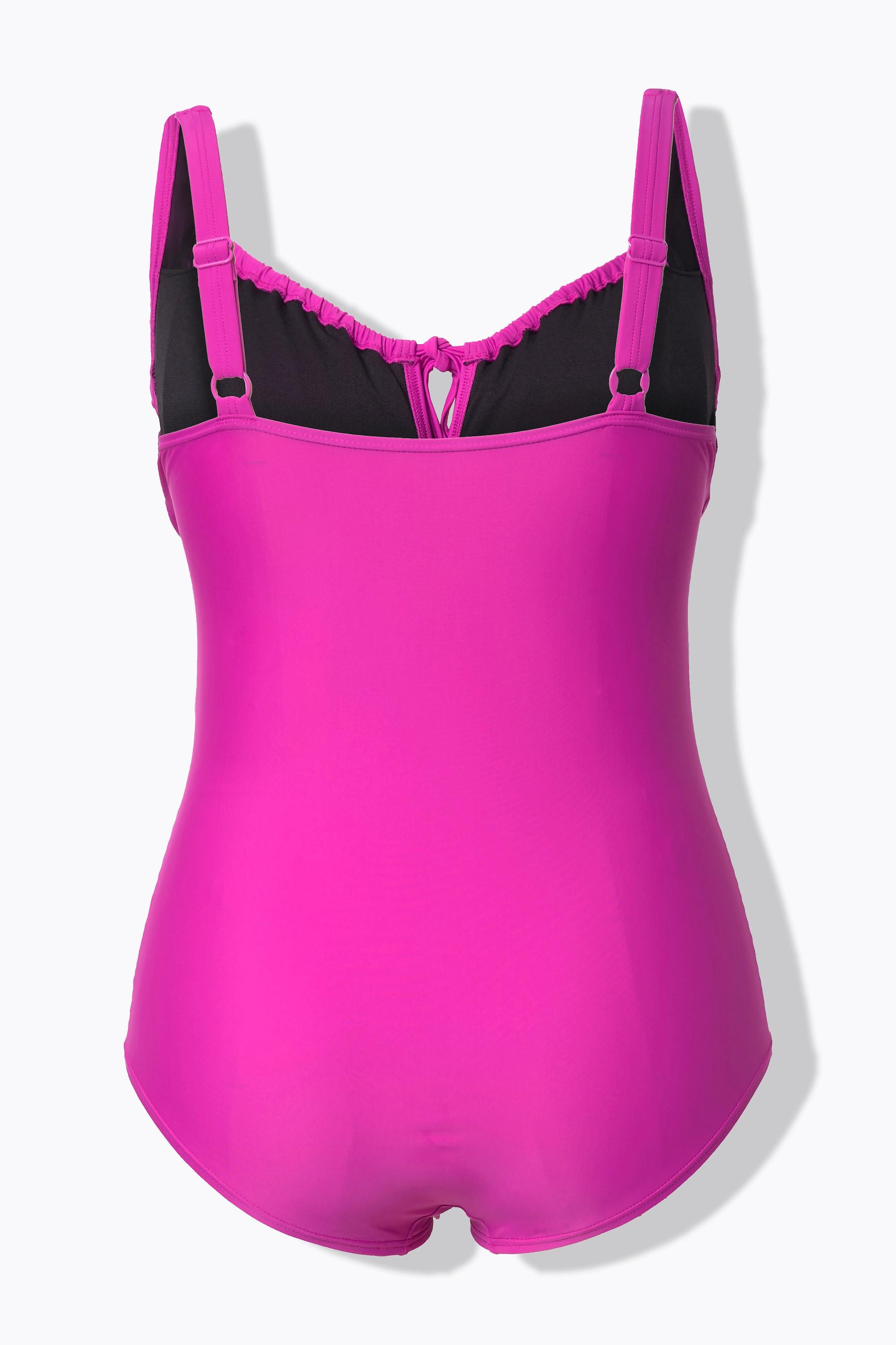 Ulla Popken Badeanzug, Raffung, Bügel, ohne Softcups, recycelt