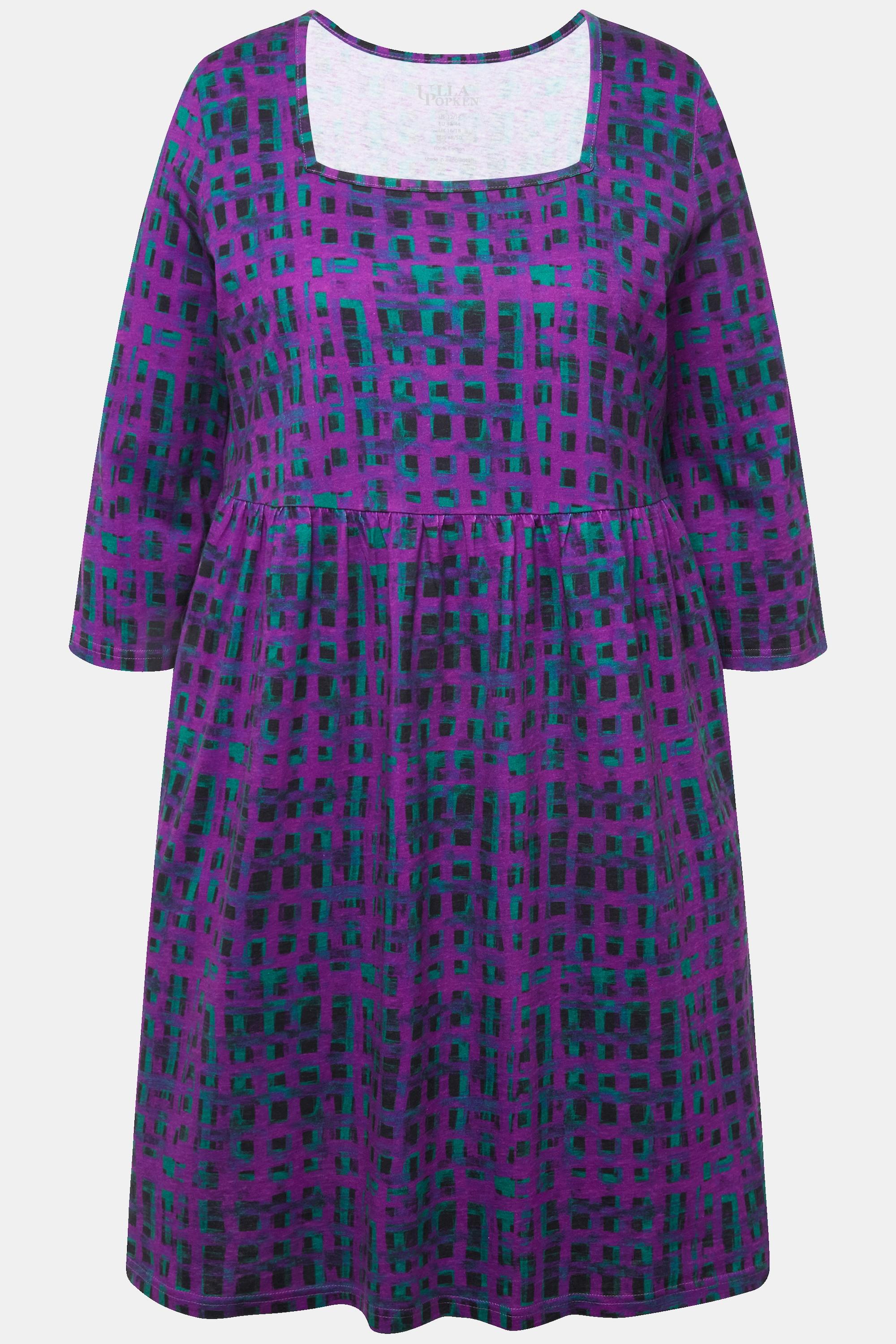 Ulla Popken Longshirt Karo A-Linie Carree-Ausschnitt 3/4-Arm