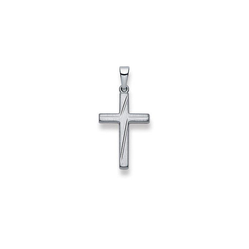 MUAU Schmuck Anhänger Kreuz Weissgold 750, 28x14mm