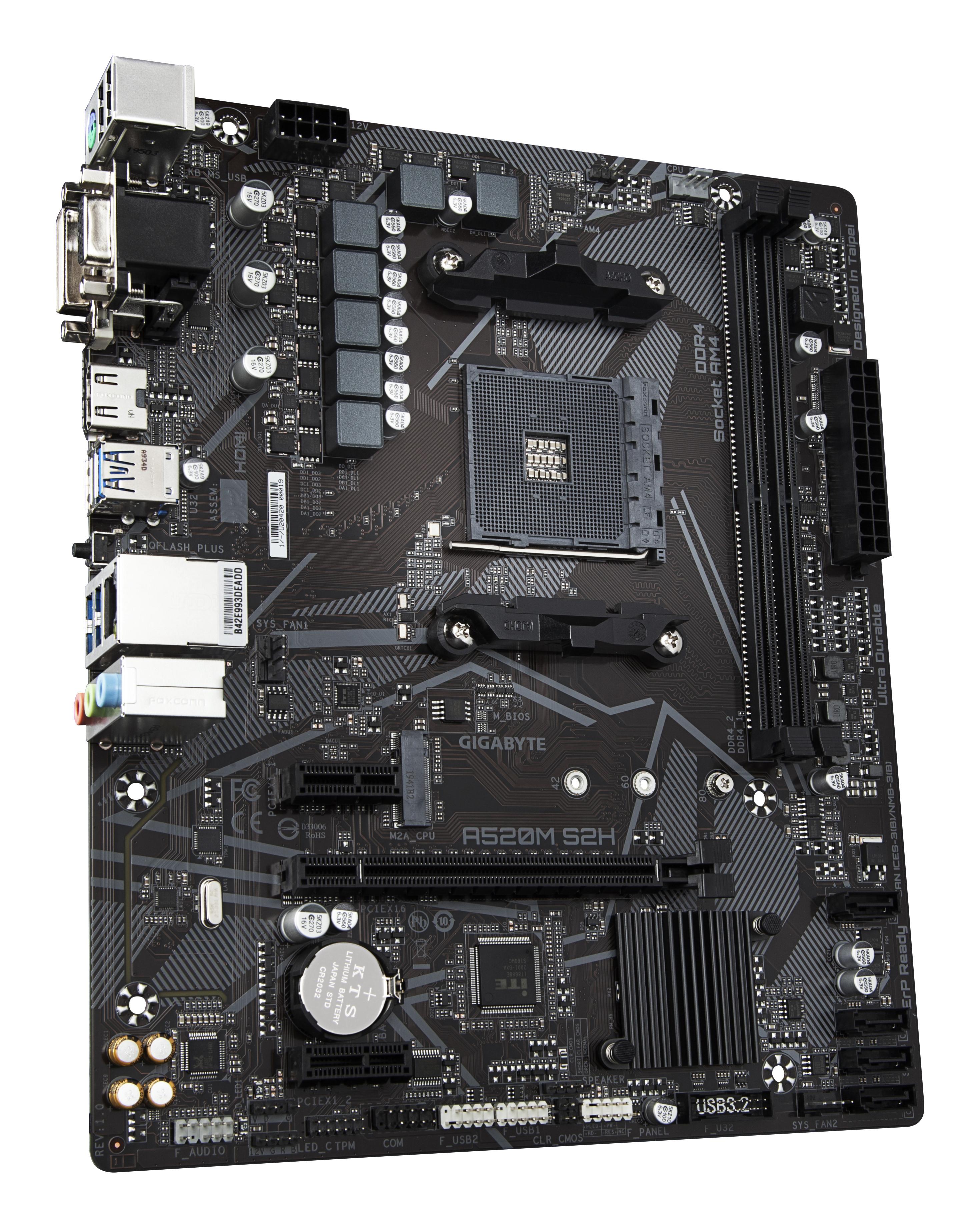 Gigabyte A520M S2H, AMD A520 Mainboard - Sockel AM4 (AM4, AMD A520, mATX)