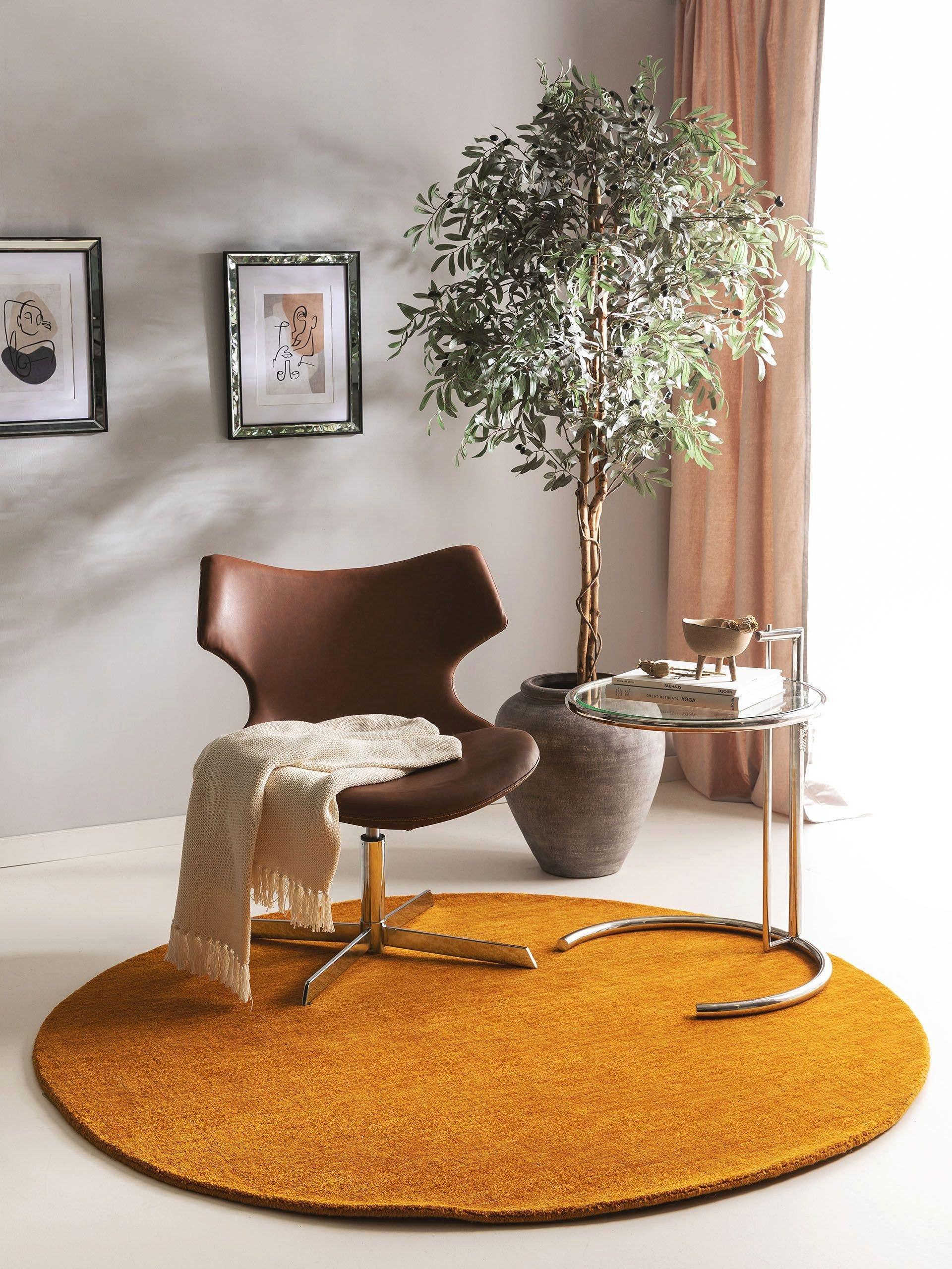 Benuta Wollteppich rund Jamal Gelb