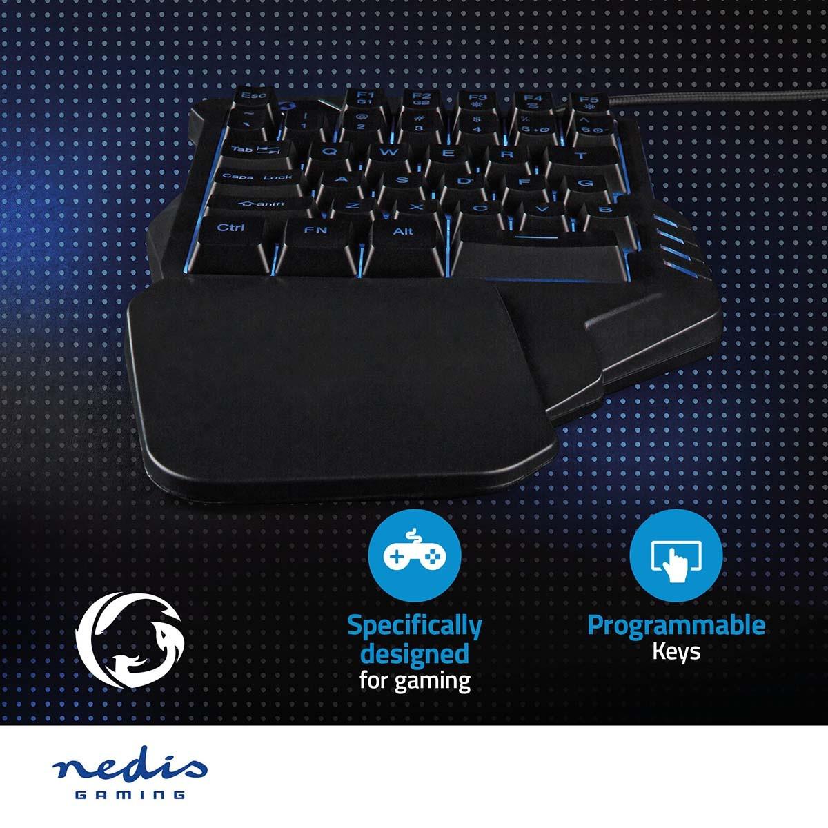 Nedis Kabelgebundene Gaming-Tastatur | USB Typ-A | Membrantasten | RGB | Einhändig | Universal | USB-Stromversorgung | Stromkabellänge: 1,60 m | Gaming