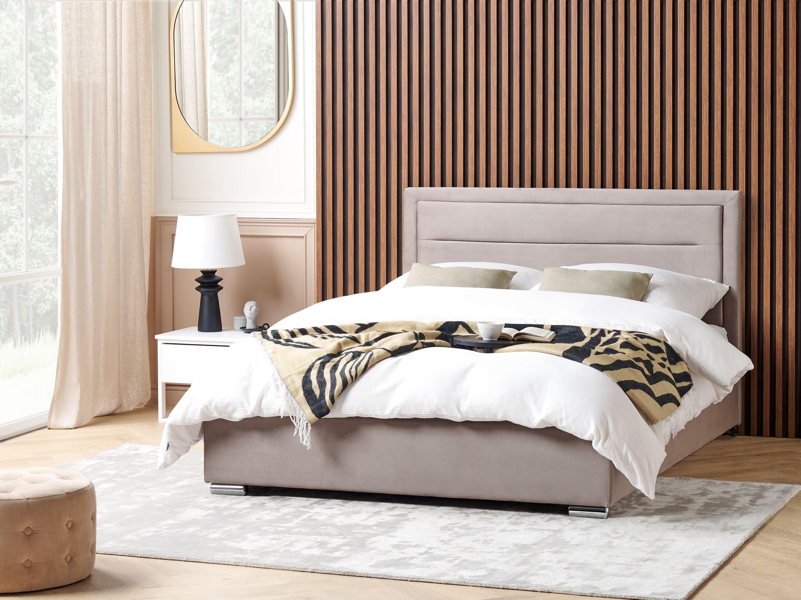Beliani Bett mit Bettkasten aus Samtstoff Modern ROUEN