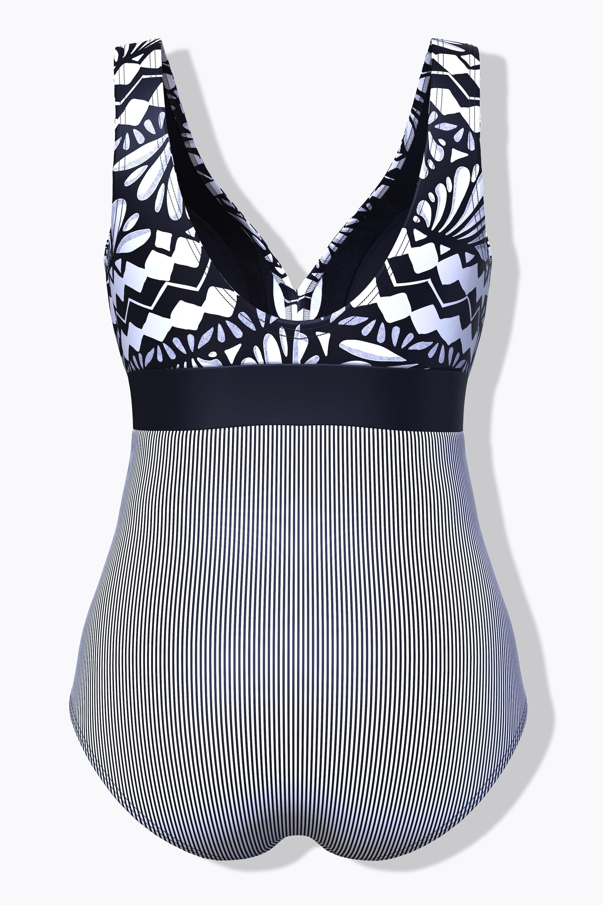 Ulla Popken Badeanzug, Zierband, Softcups, recycelt