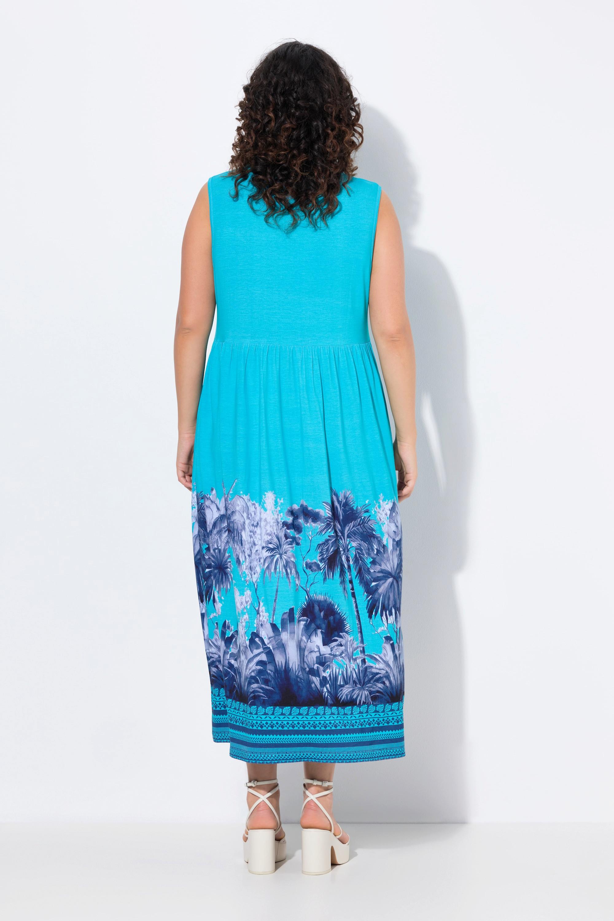 Ulla Popken Jersey Maxikleid Palmen V-Ausschnitt Ärmellos