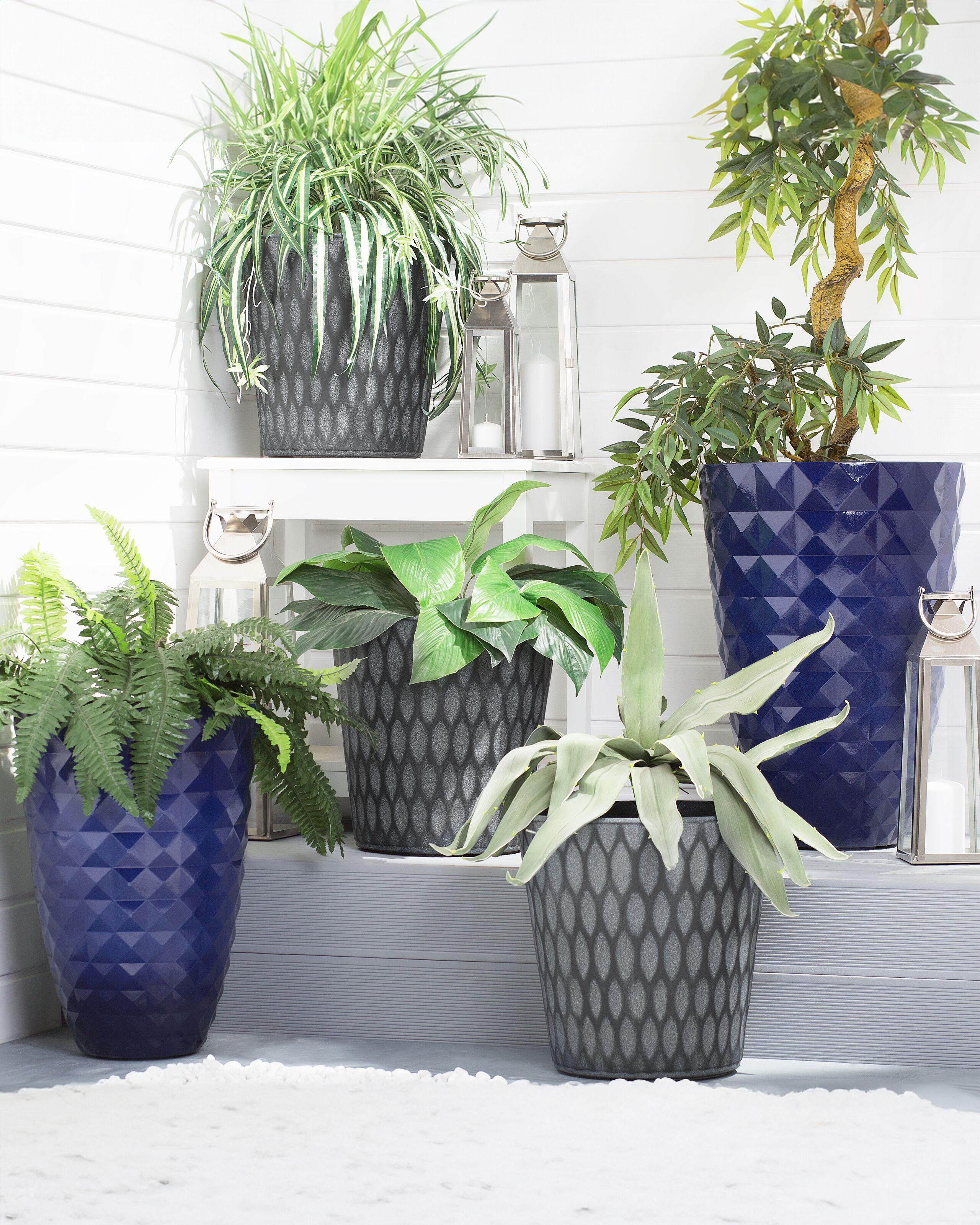 Beliani Set mit 2 Blumentöpfen aus Lehm-Faser-Mischung Glamourös FERIZA