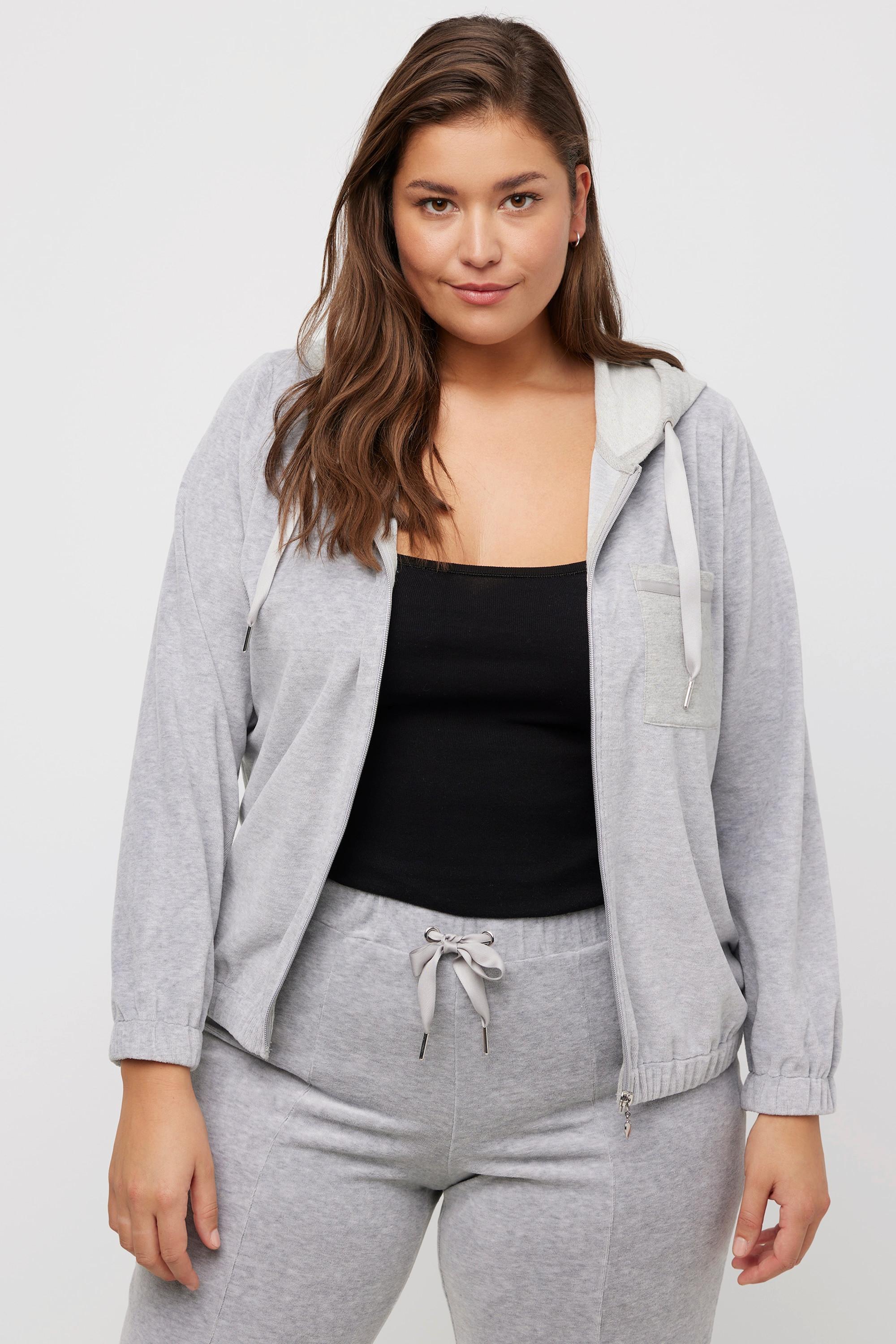 Ulla Popken Loungewear-Jacke, Velourssamt, Sweat-Kapuze