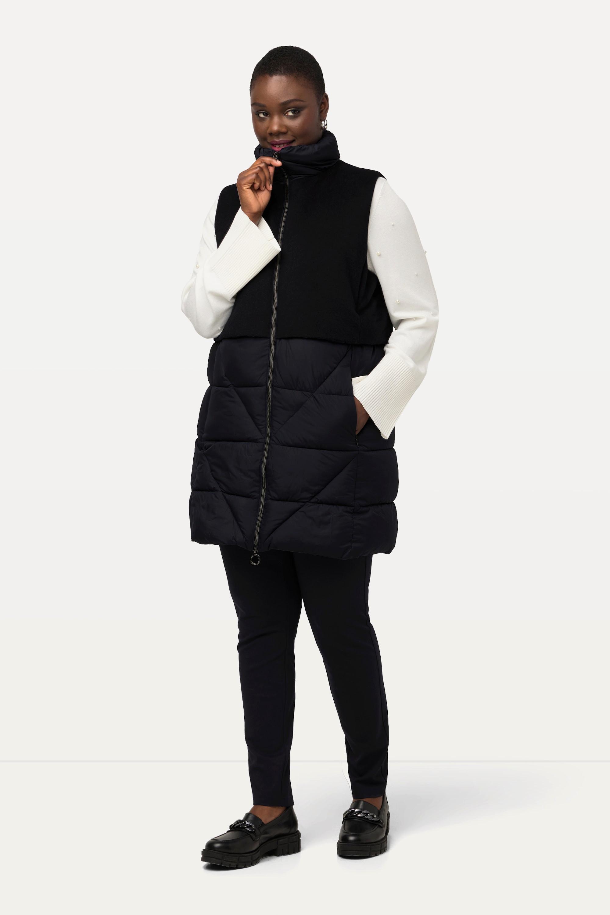 Ulla Popken Steppweste, A-Linie, Wolloptik, Stehkragen, 2-Wege-Zipper