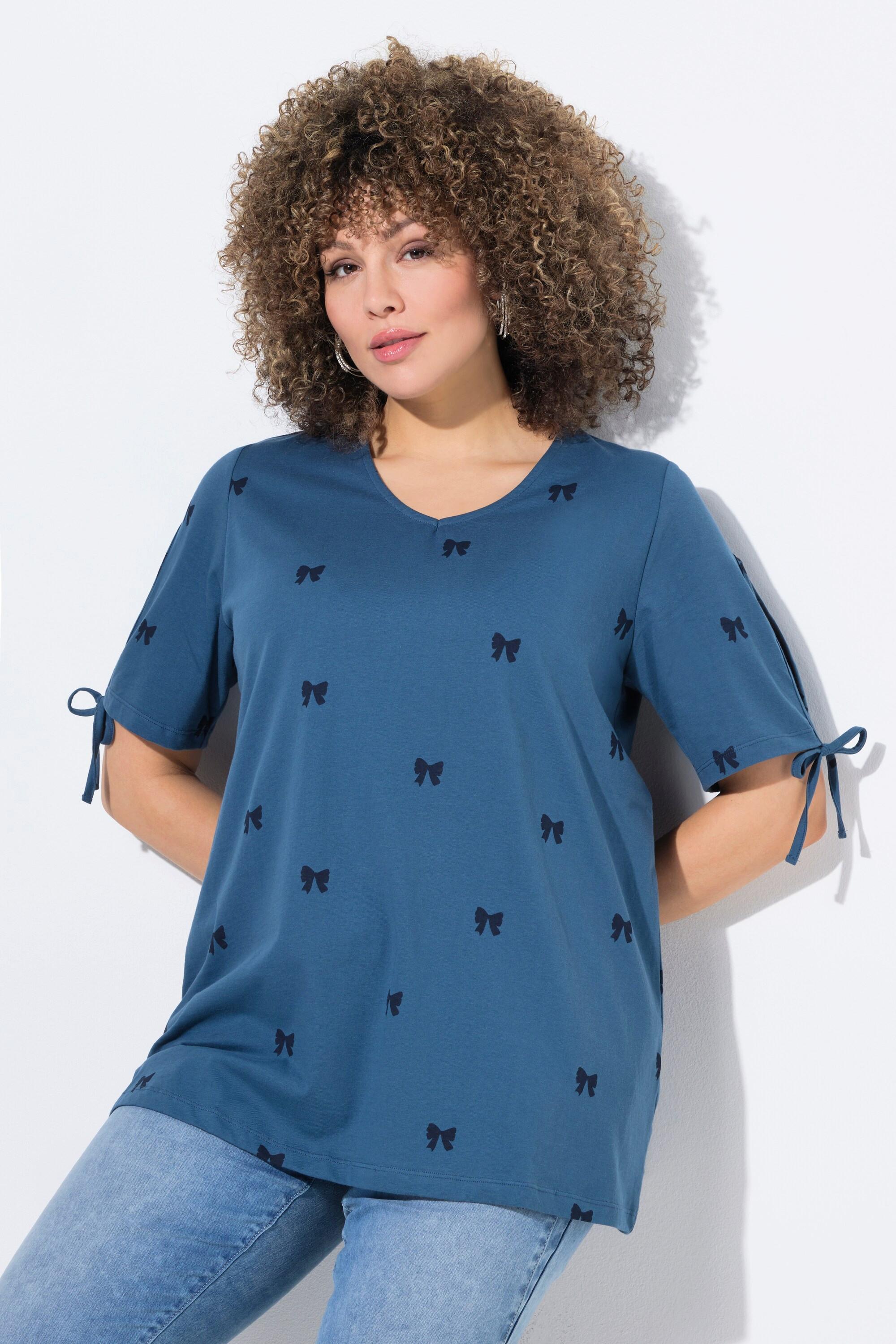 Ulla Popken A-Linie V-Ausschnitt Halbarm T-Shirt mit Schleifenmuster