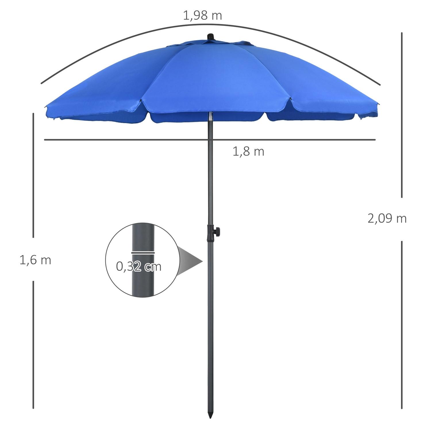 Northio Terrassenschirm Ø180Cm Uv-Schutz Strandschirm Mit Verstellbarer Neigung, 8 Streben, Stahl, Blau