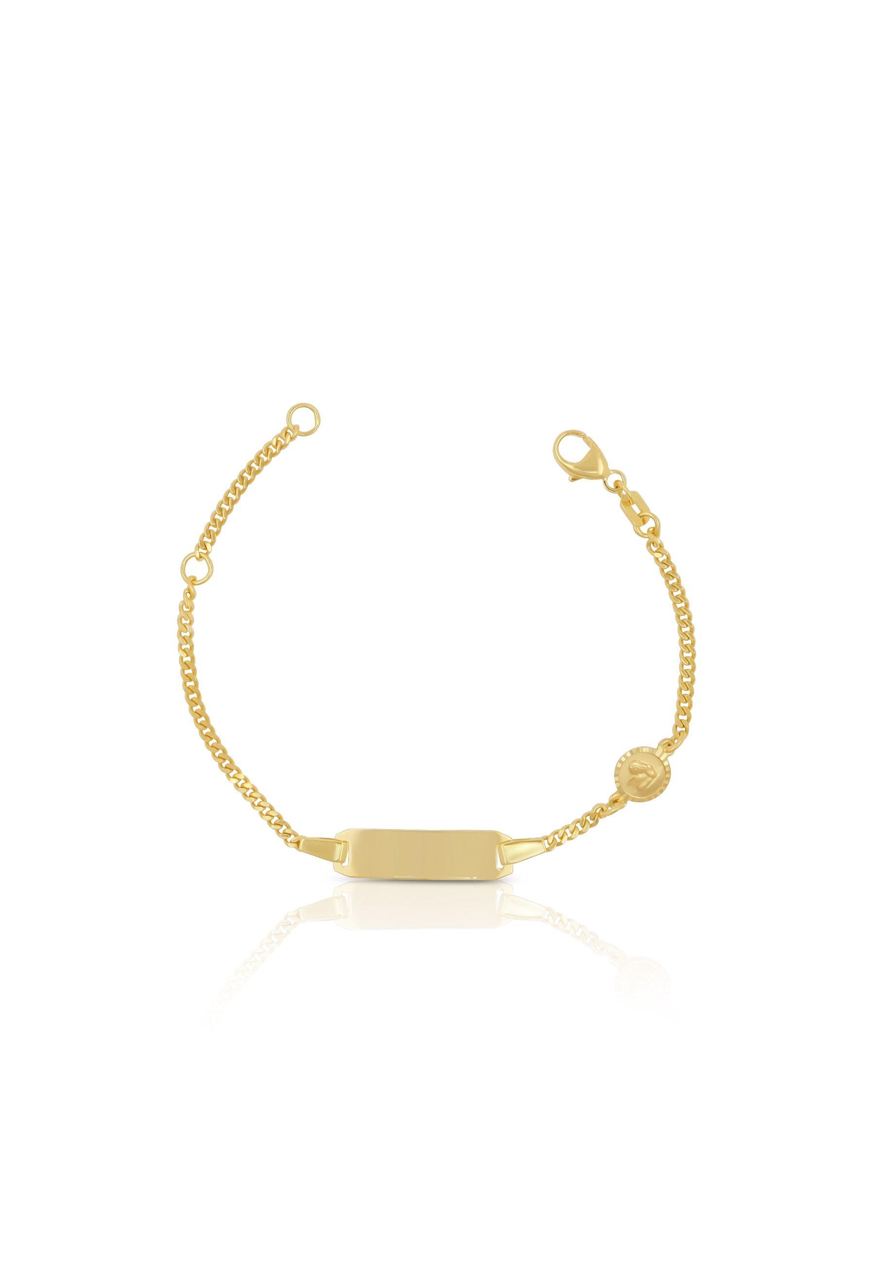 MUAU Schmuck Bébé Bracelet Panzer Gelbgold 750, 14cm Gravurplatte 2cm Engeli 6mm
