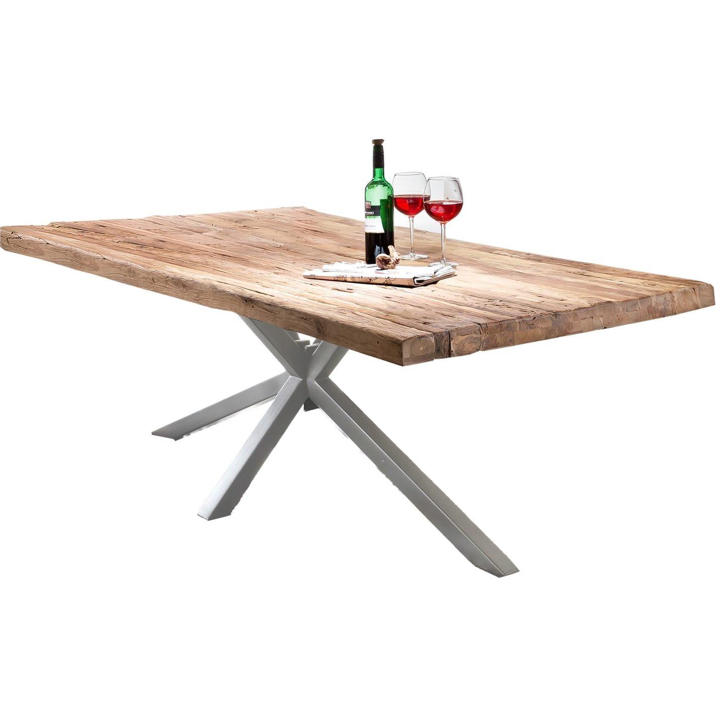 mutoni Massivholztisch 220x100 - Teak natur - Metall antiksilber